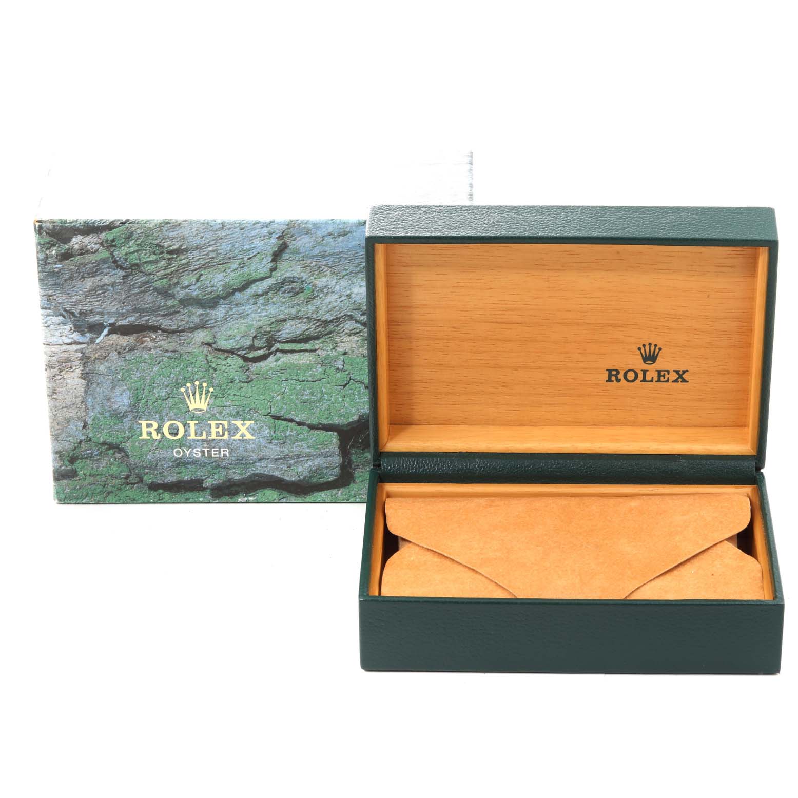 The image shows an open Rolex Datejust 16233 Men's Steel and Gold (two tone) Grey Dial 16233 Men's Steel and Gold (two tone) Grey Dial watch box with its outer packaging.