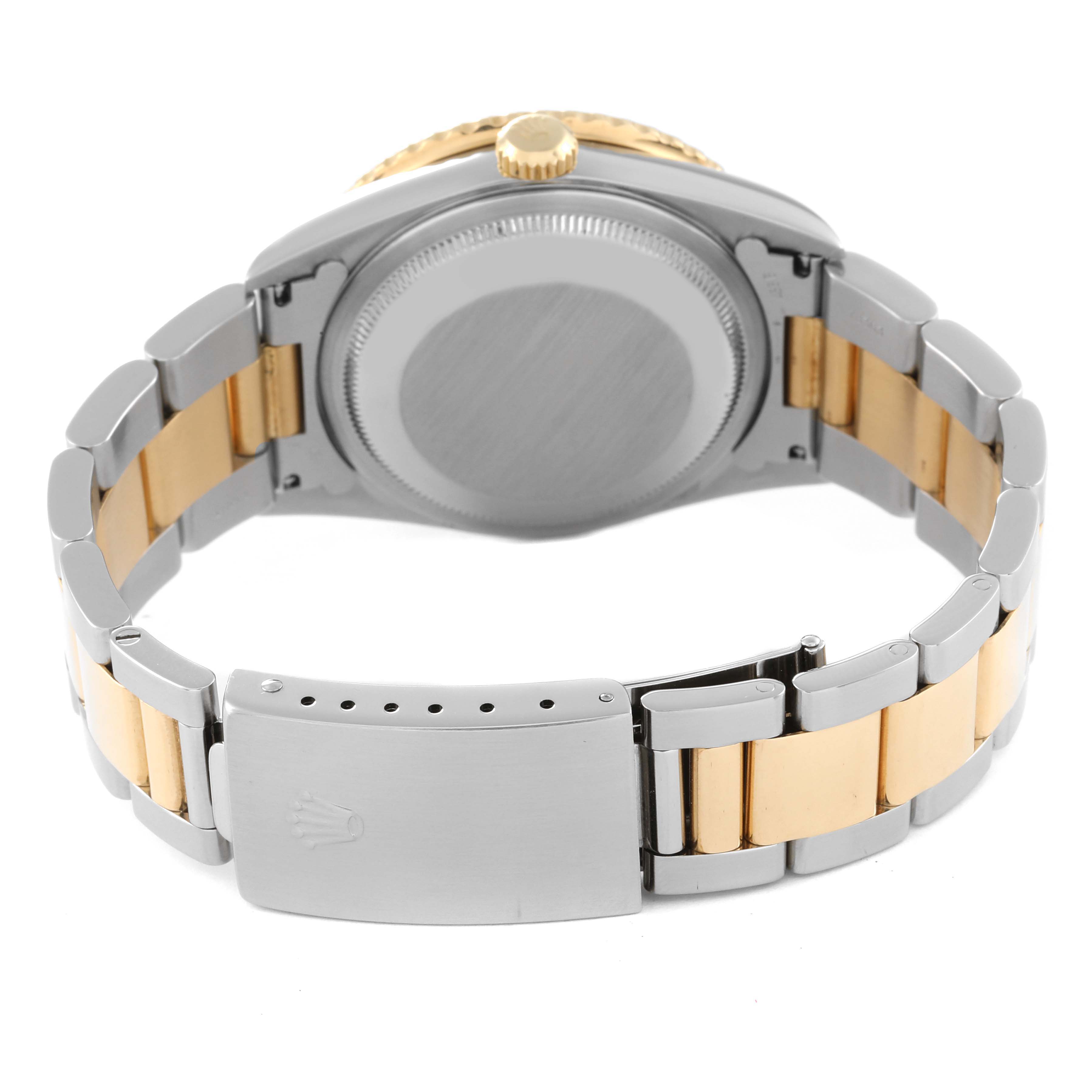 The image shows the back of the Rolex Turn-o-Graph 16263 Men's Steel and Gold (two tone) White Dial 16263 Men's Steel and Gold (two tone) White Dial watch, including the case back, bracelet, and clasp.