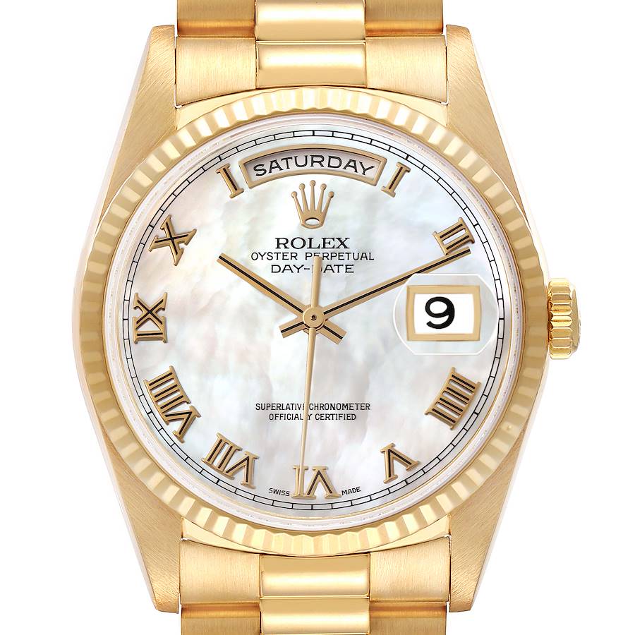 Rolex Day-Date President Yellow Gold Mother Of Pearl Dial Mens Watch 18238 SwissWatchExpo