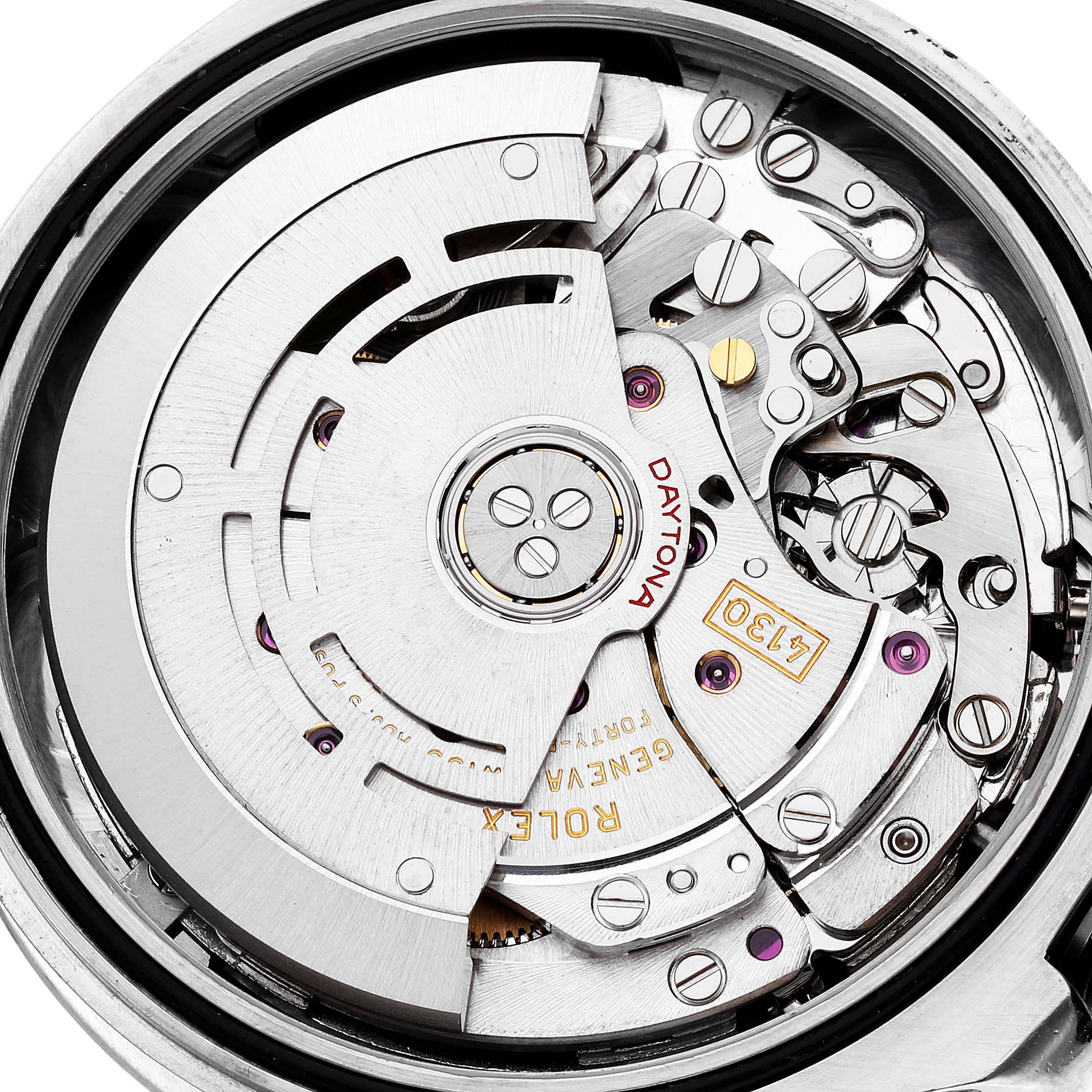 This image shows the internal mechanism of a Rolex Daytona 116509 Men's White Gold Silver Dial 116509 Men's White Gold Silver Dial watch, focusing on the movement components.