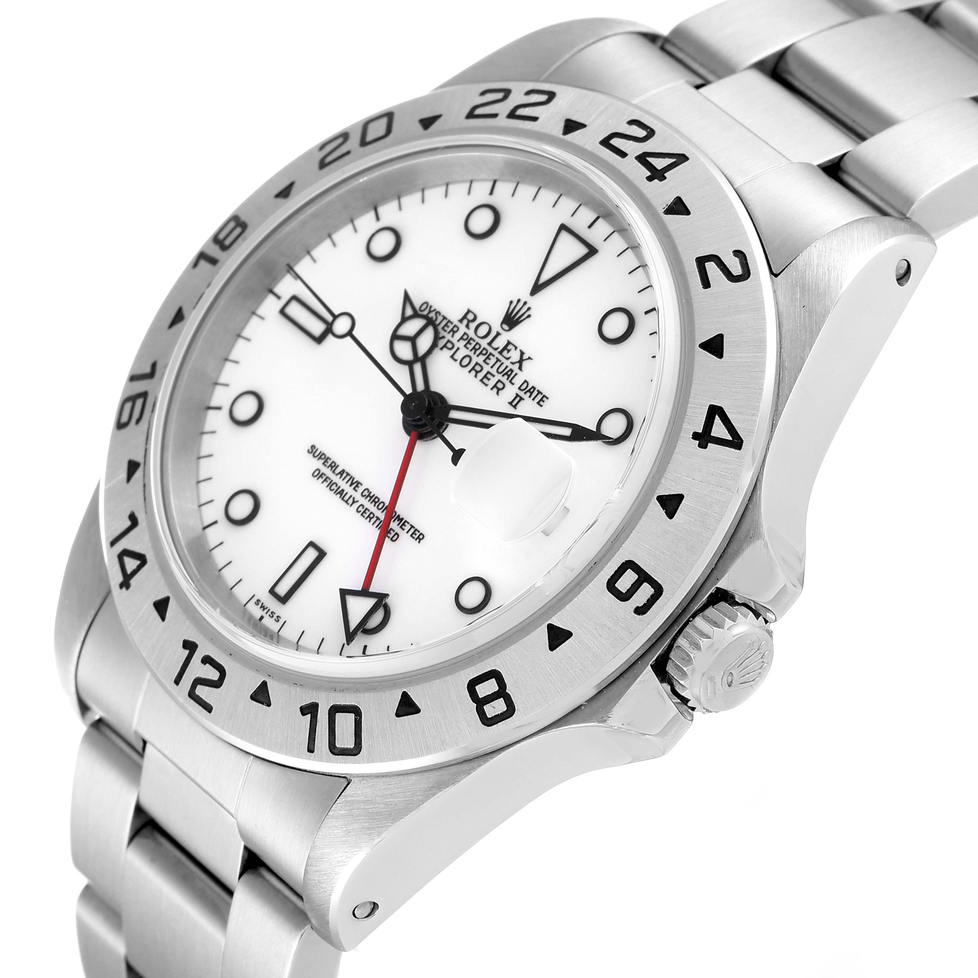 This image shows a Rolex Explorer 16570 Men's Stainless Steel White Dial 16570 Men's Stainless Steel White Dial watch model from an angled side view, highlighting the bezel, face, crown, and part of the bracelet.