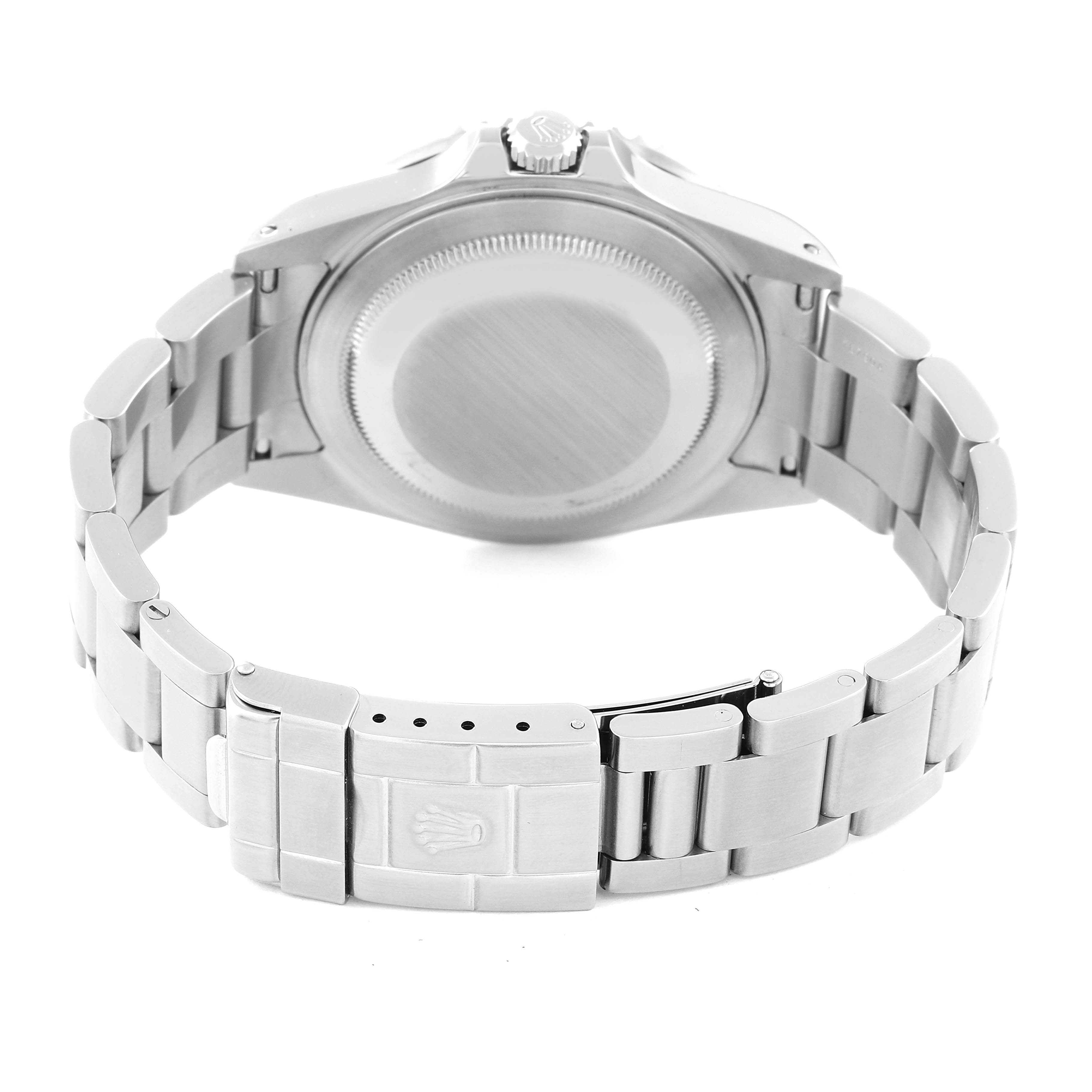 This image shows the back case and bracelet clasp of a Rolex GMT-Master 16710 Men
s Stainless Steel Black Dial 16710 Men
s Stainless Steel Black Dial watch.