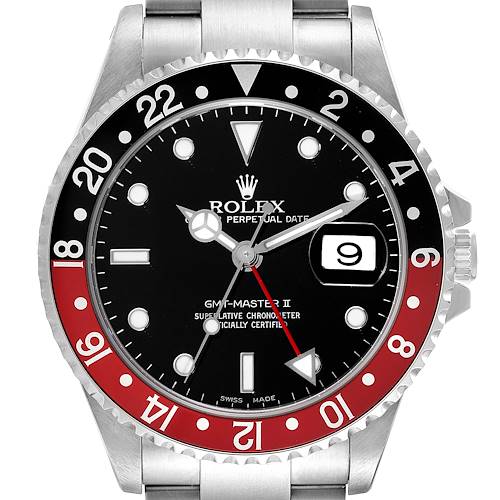 Photo of Rolex GMT Master II Black Red Coke Bezel Steel Watch 16710 + Black Bezel Insert