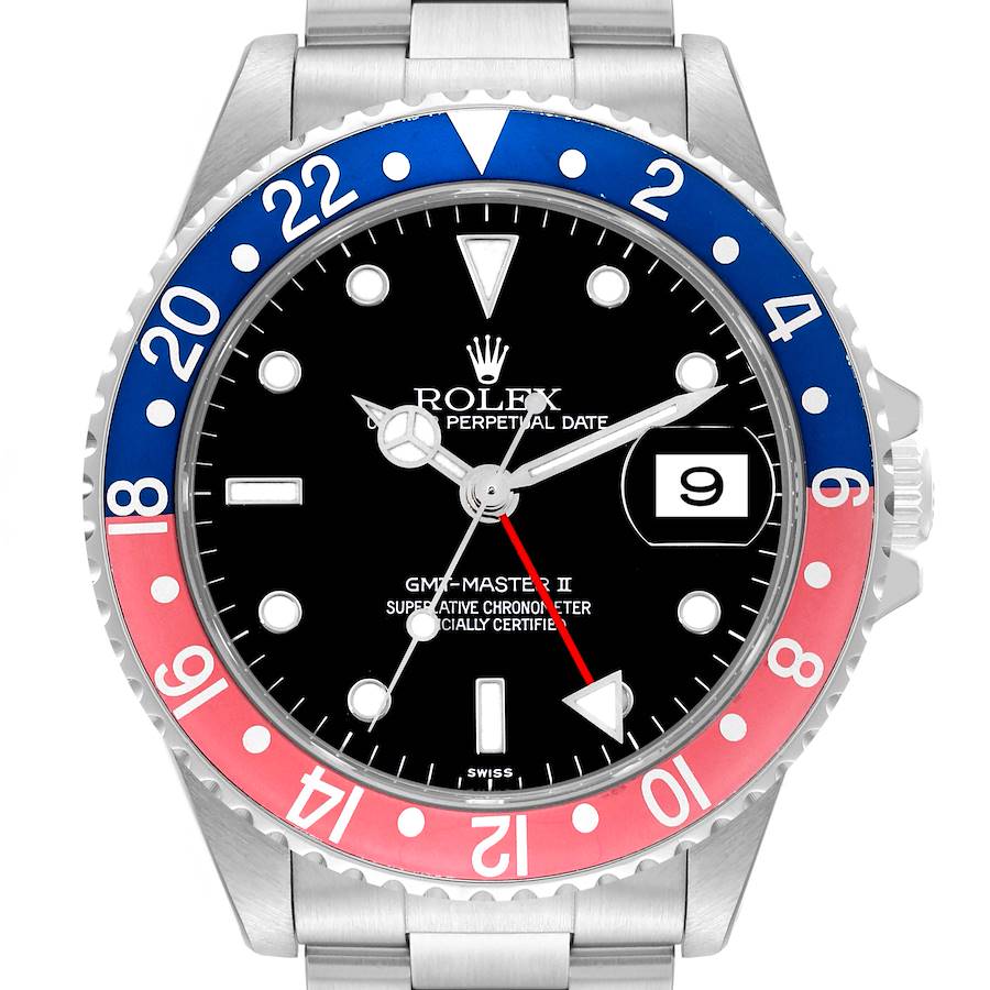 Rolex GMT Master II Blue Red Pepsi Bezel Steel Mens Watch 16710 Box Papers SwissWatchExpo