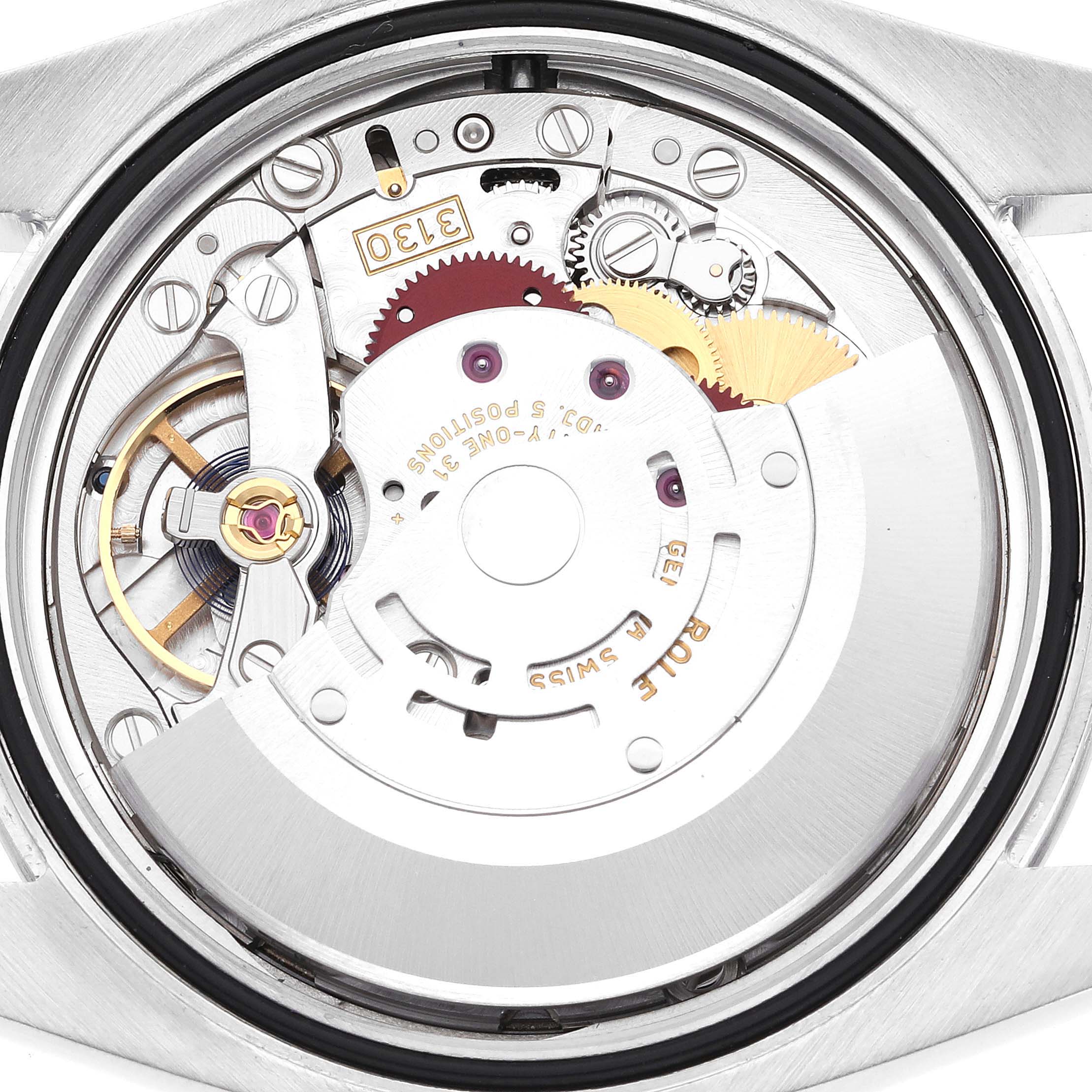 This image shows the internal movement mechanism of the Rolex Oyster Perpetual 62899 Men's Stainless Steel Silver Dial 62899 Men's Stainless Steel Silver Dial watch.