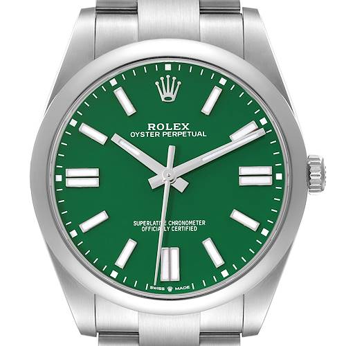 Photo of Rolex Oyster Perpetual 41mm Green Dial Steel Mens Watch 124300 Unworn