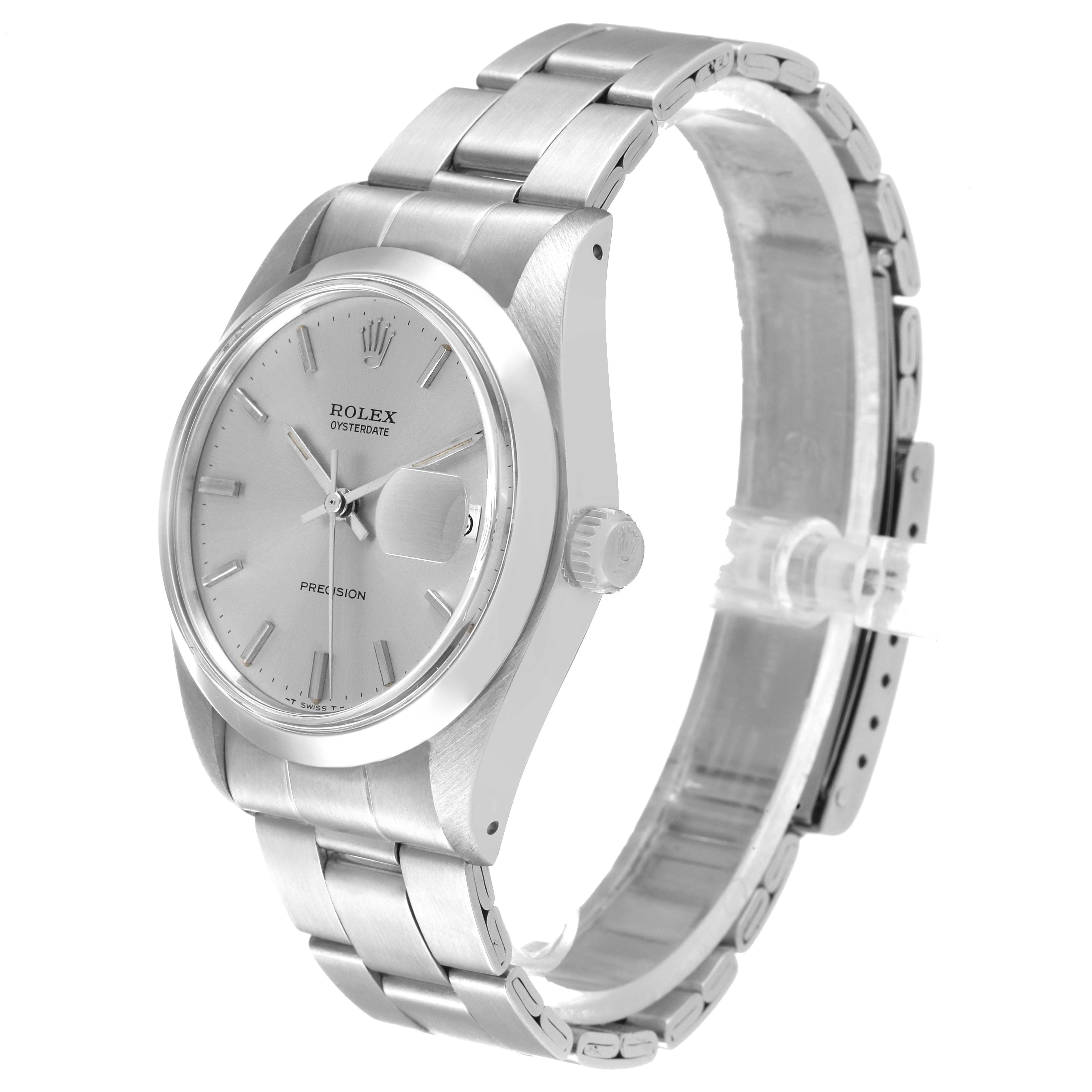 The image shows a side view of the Rolex Vintage Collection 6694 Men
s Stainless Steel Silver Dial 6694 Men
s Stainless Steel Silver Dial model, highlighting the watch face, crown, and bracelet.