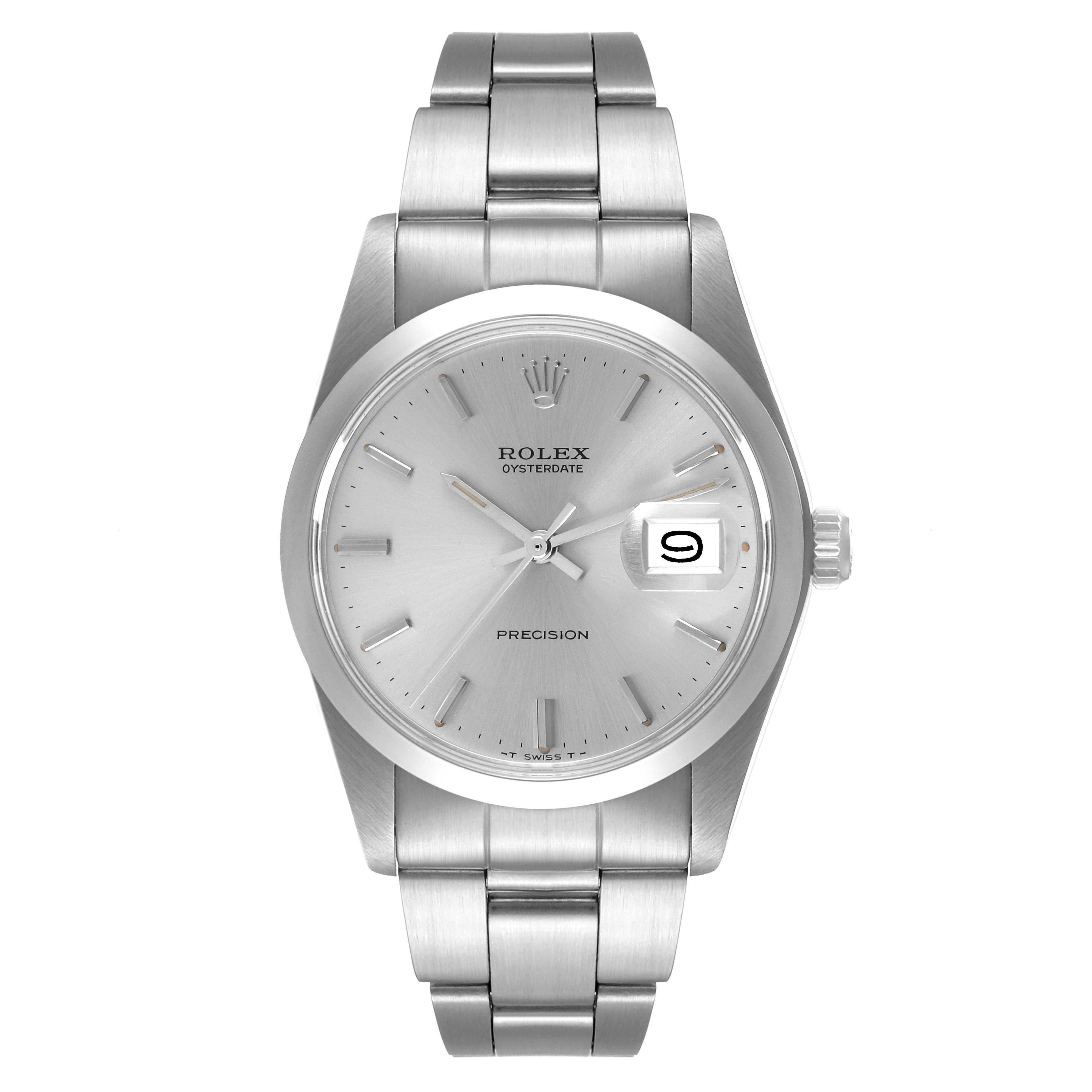 The image shows a front view of the Rolex Vintage Collection 6694 Men
s Stainless Steel Silver Dial 6694 Men
s Stainless Steel Silver Dial watch, displaying the dial, hands, and metal bracelet.