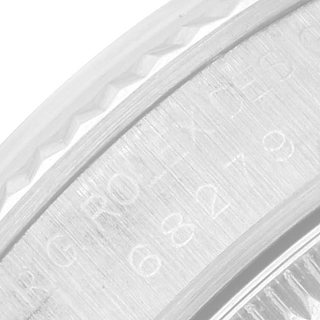 The image shows a close-up of the bezel and inner ring of the Rolex President 68279 Women's White Gold Silver Dial 68279 Women's White Gold Silver Dial model watch.