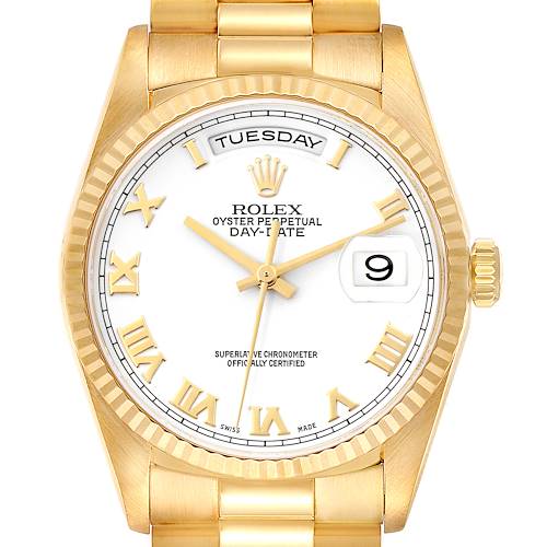 Photo of Rolex President Day-Date White Dial Yellow Gold Mens Watch 18238