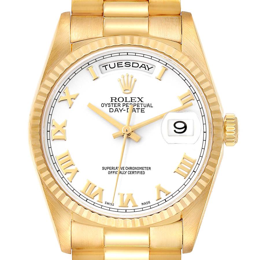 Rolex President Day-Date White Dial Yellow Gold Mens Watch 18238 SwissWatchExpo