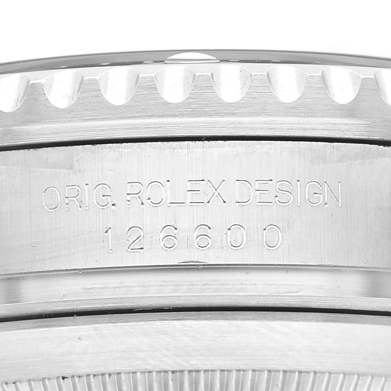 This image shows a macro shot of the case side with the engraved model number, Rolex Sea-Dweller 126600 Men
s Stainless Steel Black Dial 126600 Men
s Stainless Steel Black Dial 126600.