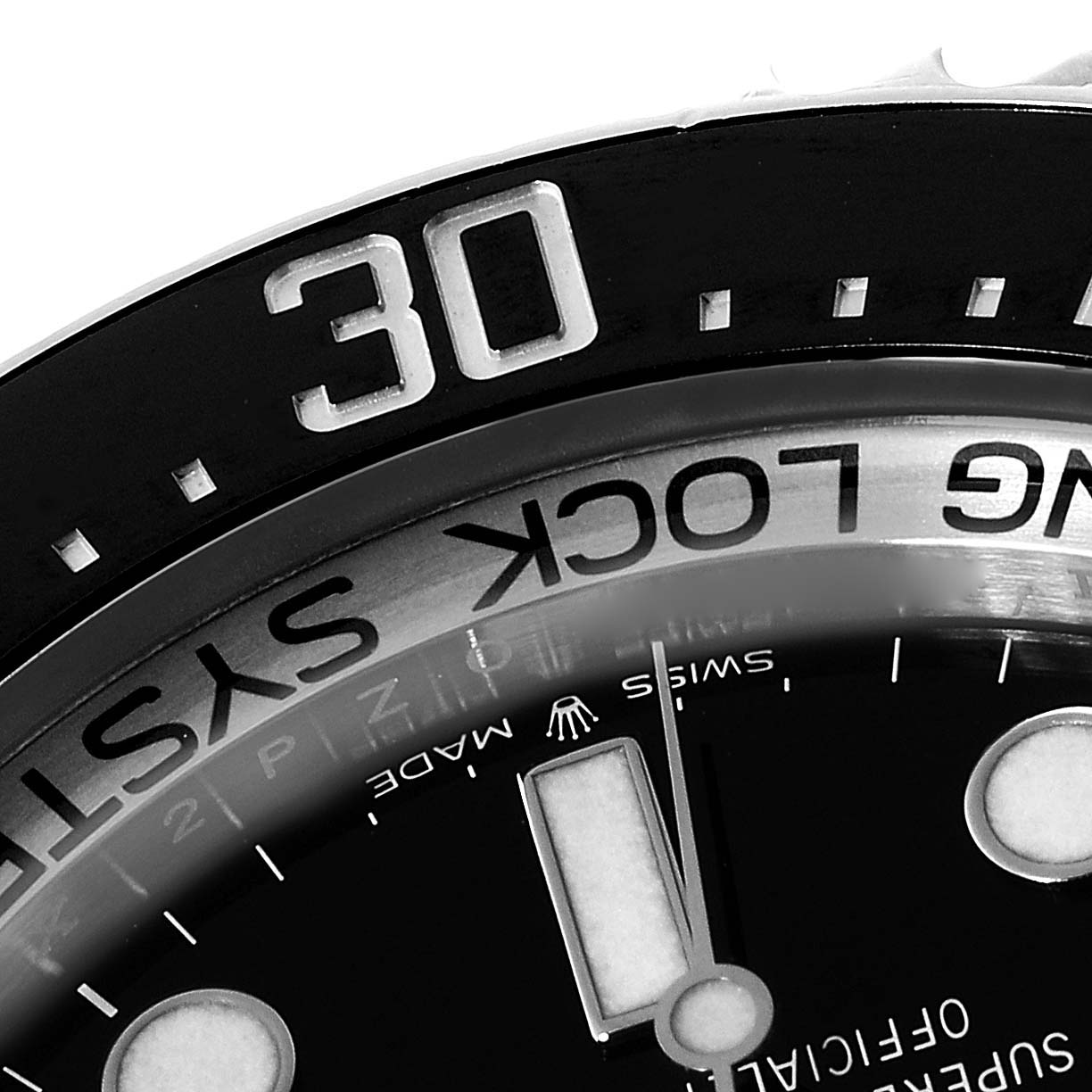 This image shows a close-up of the dial and bezel of a Rolex Sea-Dweller 126660 Men
s Stainless Steel Blue Dial 126660 Men
s Stainless Steel Blue Dial, highlighting the 30-minute mark.