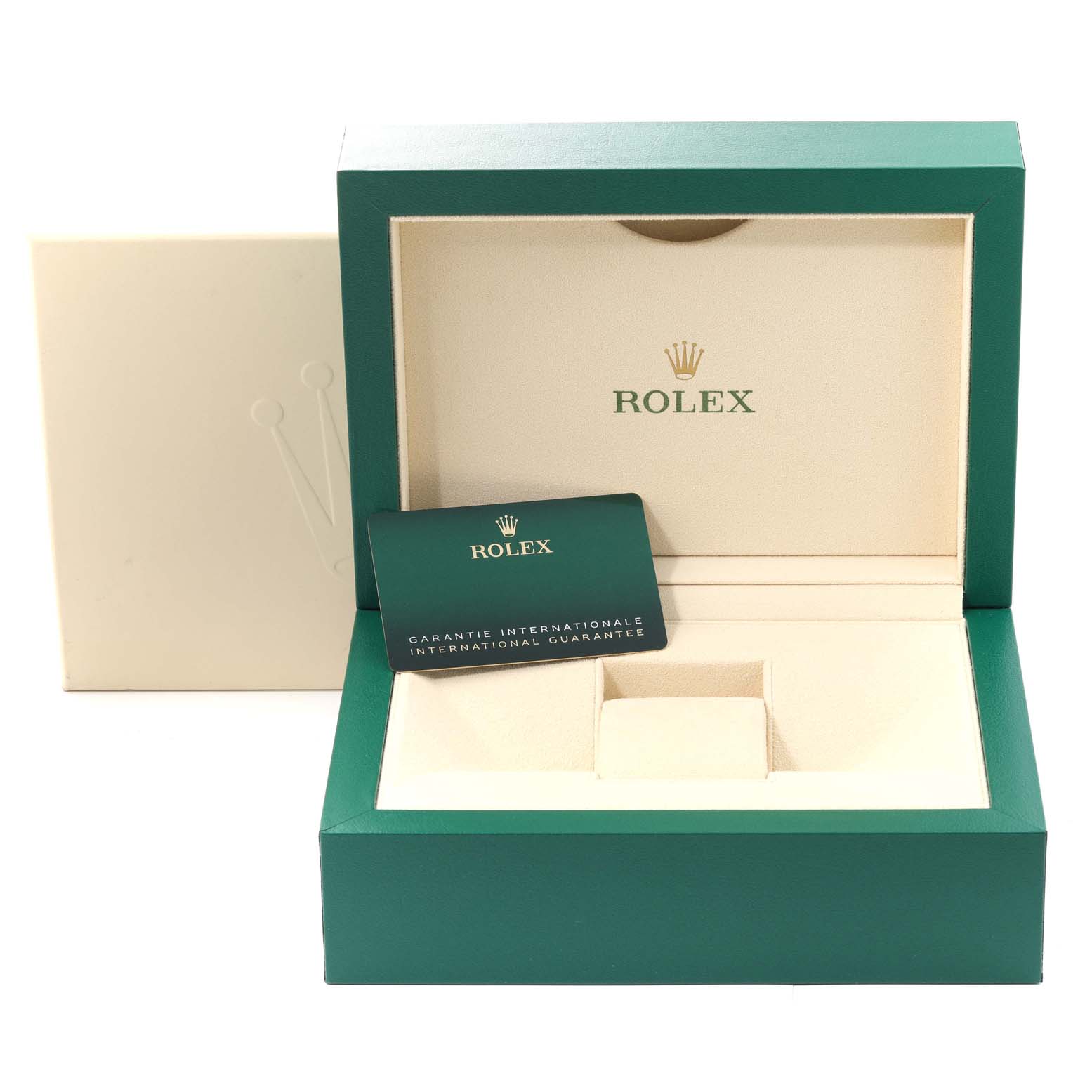 The image shows an open Rolex Sea-Dweller 136660 Men's Stainless Steel Blue Dial 136660 Men's Stainless Steel Blue Dial watch box with the warranty card included.