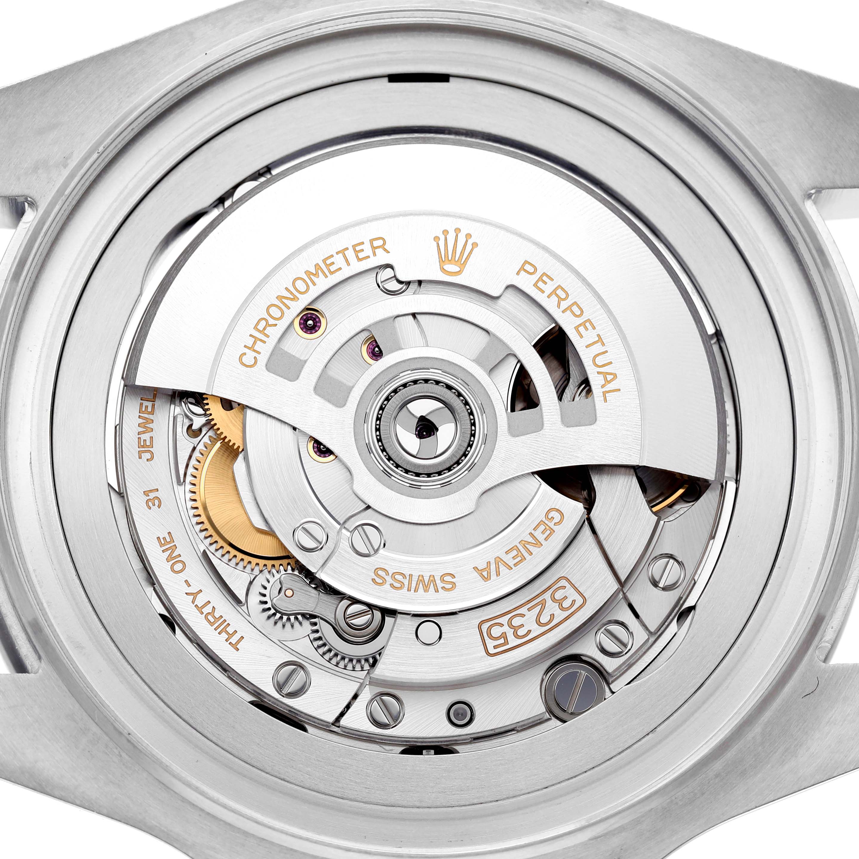The image shows the movement of the Rolex Sea-Dweller 136660 Men's Stainless Steel Black Dial from a rear angle, highlighting its intricate internal mechanics.