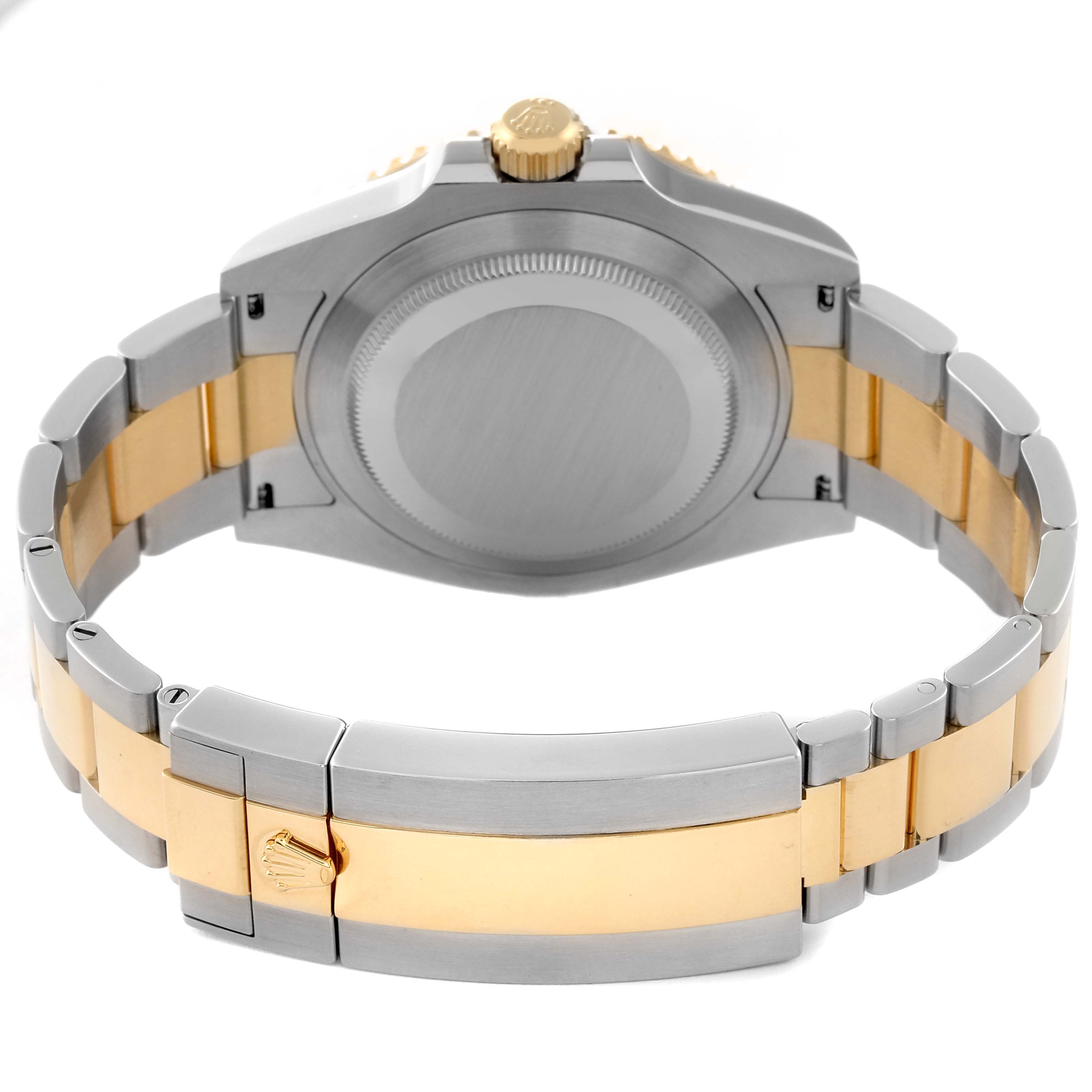 The image shows the back case and bracelet of a Rolex Submariner 126613 Men's Steel and Gold (two tone) Blue Dial 126613 Men's Steel and Gold (two tone) Blue Dial watch, highlighting a stainless steel and gold two-tone design.