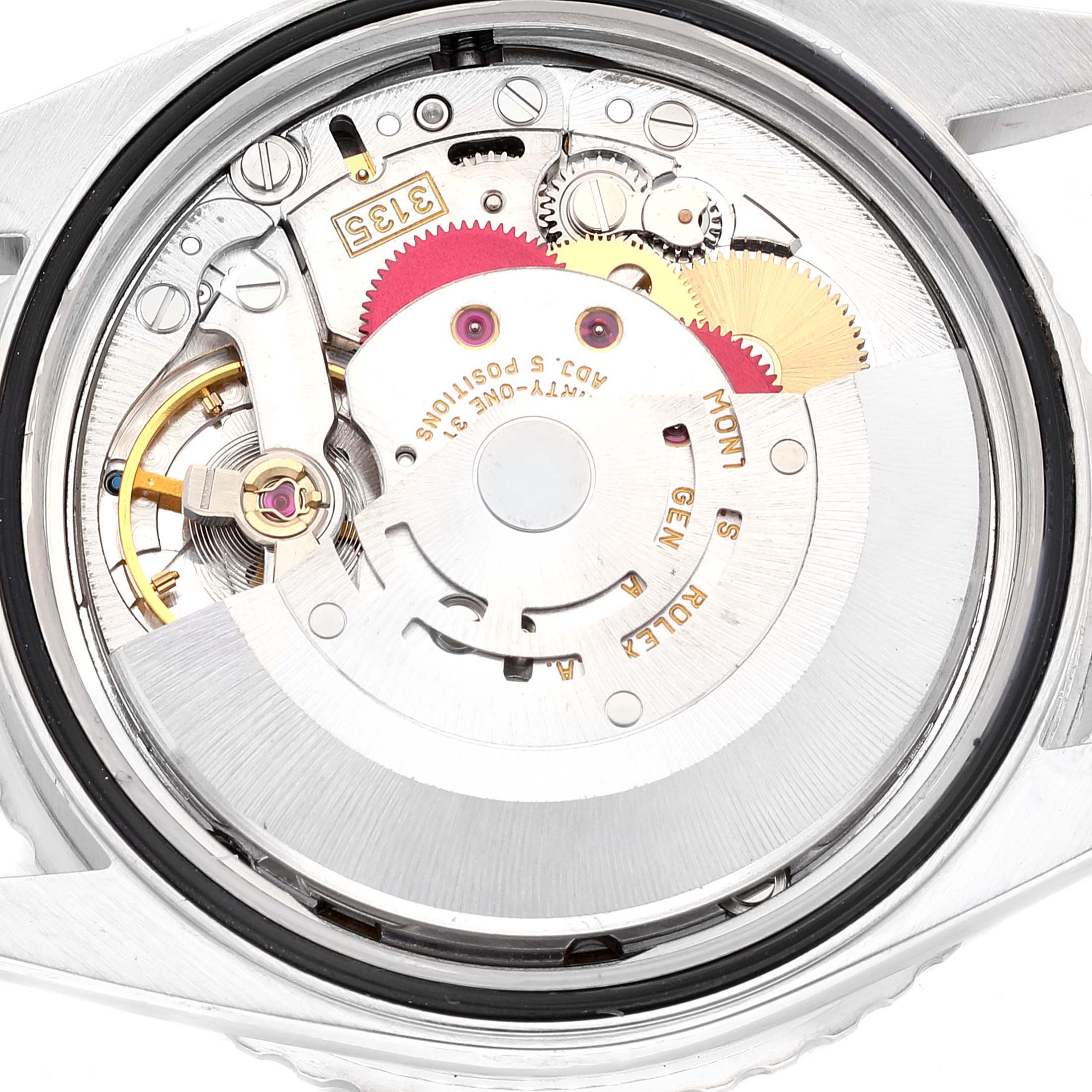 The image shows the movement mechanism of the Rolex Turn-o-Graph 16264 Men's Stainless Steel Blue Dial 16264 Men's Stainless Steel Blue Dial watch from a rear angle.