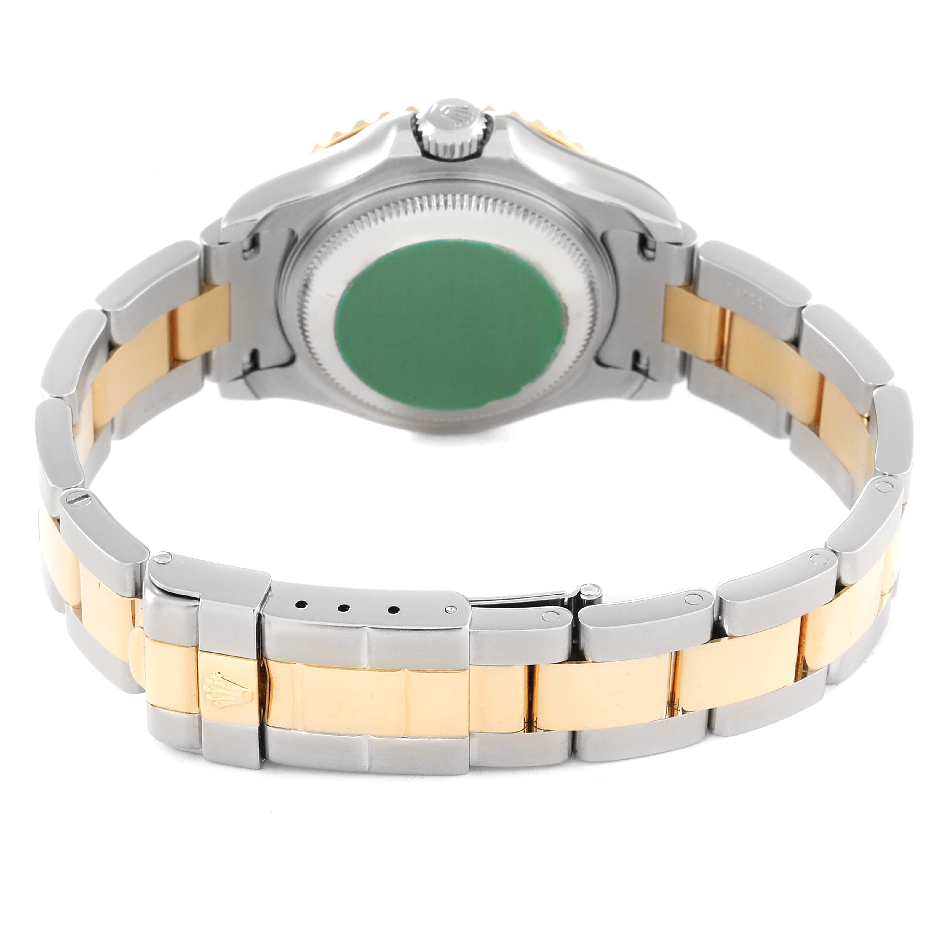 This image shows the backside and bracelet of a Rolex Yacht-Master 69623 Women's Steel and Gold (two tone) White Dial 69623 Women's Steel and Gold (two tone) White Dial watch.