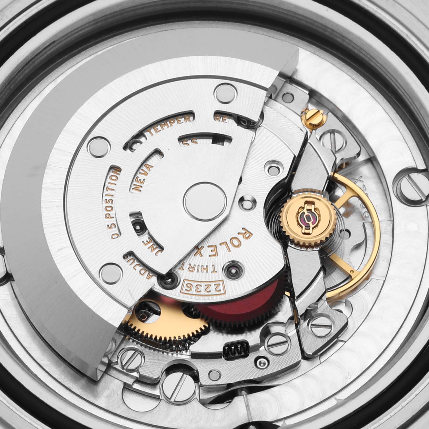 This image shows a close-up view of the internal movement mechanism of a Rolex Yacht-Master 268621 Men's Steel and Gold (two tone) Brown Dial 268621 Men's Steel and Gold (two tone) Brown Dial watch.