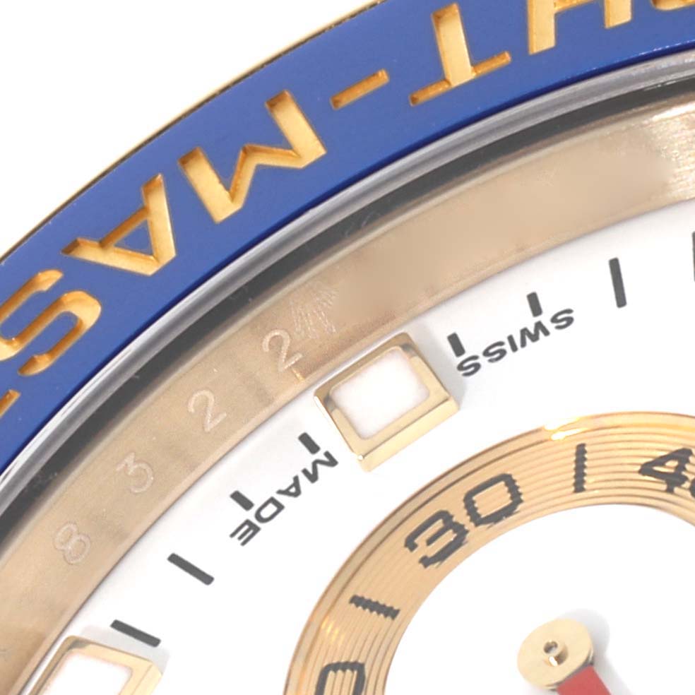 The image shows a close-up view of the dial and bezel of a Rolex Yacht-Master 116688 Men's Yellow Gold White Dial 116688 Men's Yellow Gold White Dial watch.