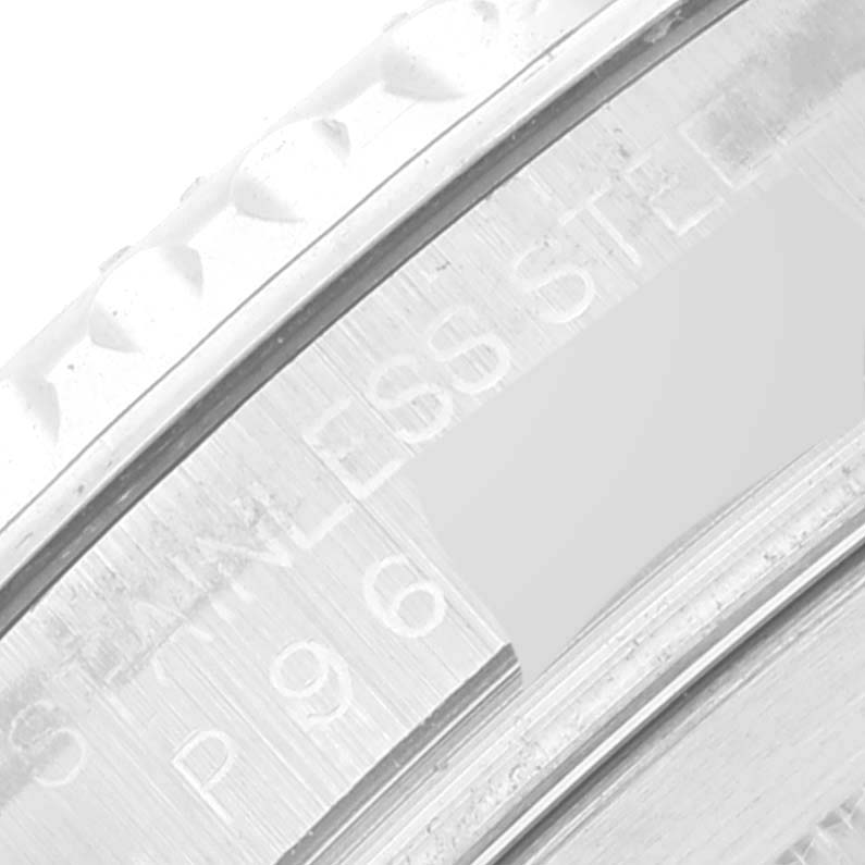The image shows a close-up of the bezel and edge of the caseback of a Rolex Yacht-Master 16622 Men's Stainless Steel Silver Dial 16622 Men's Stainless Steel Silver Dial watch.