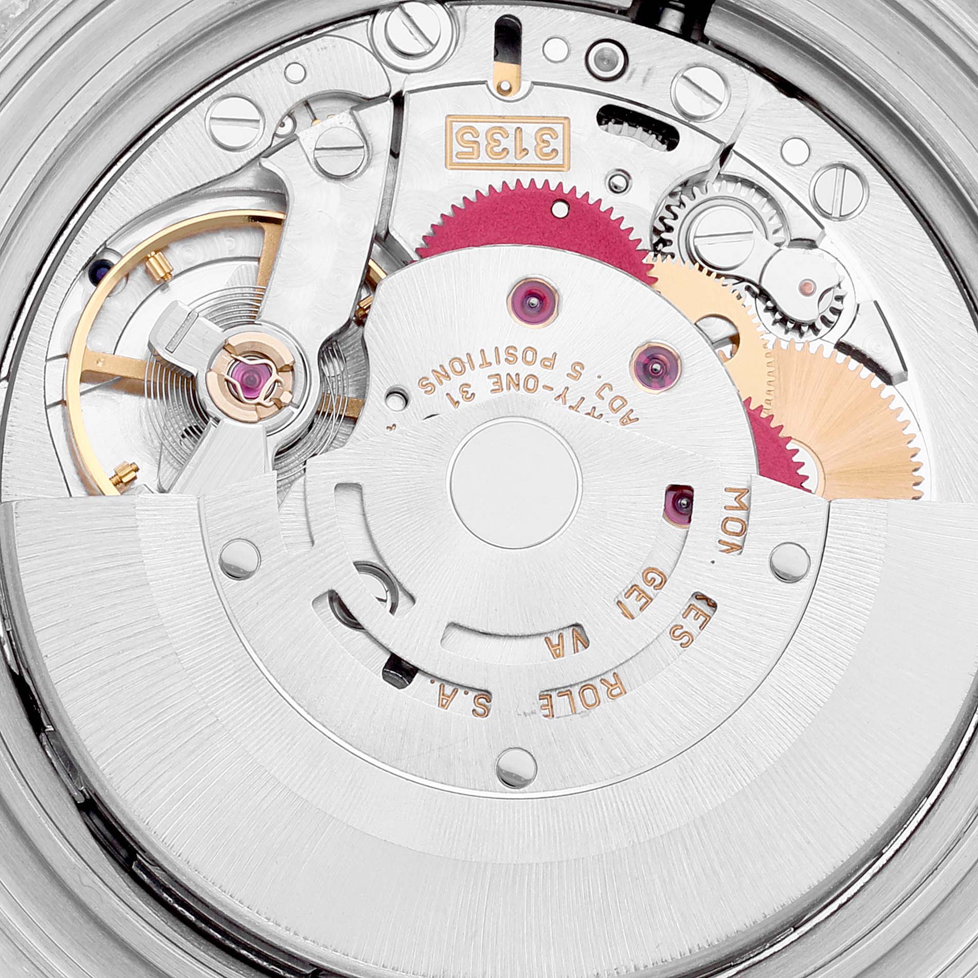 The image shows a close-up of the internal mechanism of a Rolex Yacht-Master 16622 Men's Stainless Steel Silver Dial 16622 Men's Stainless Steel Silver Dial watch.