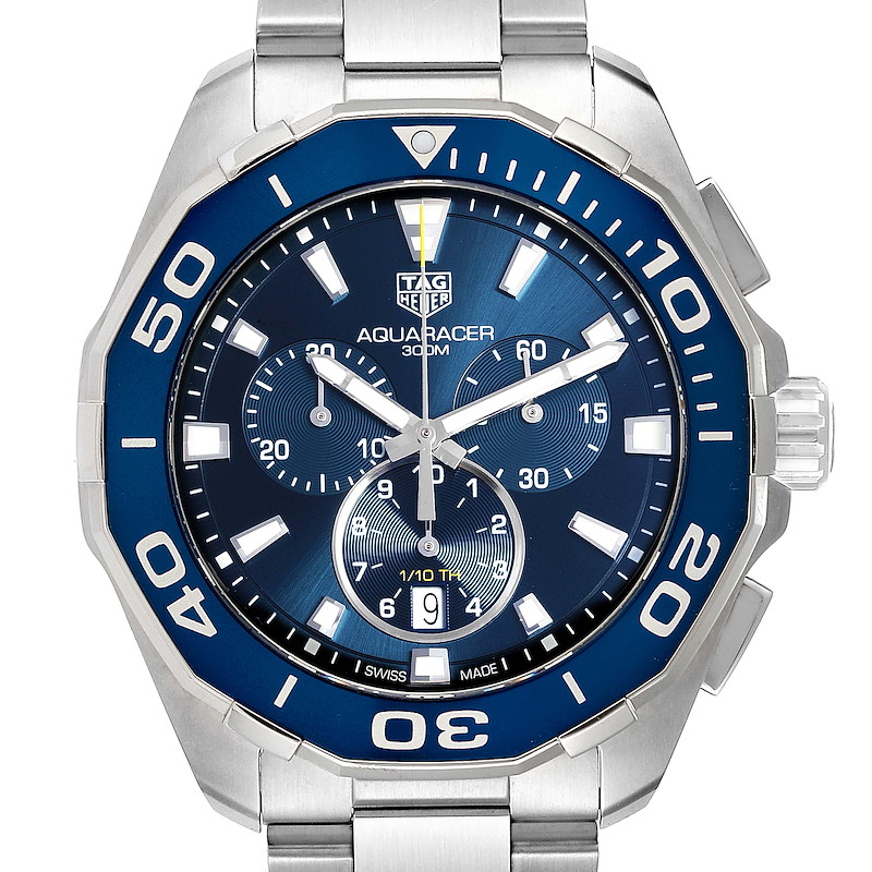 Tag Heuer Aquaracer Blue Dial Chronograph Steel Mens Watch CAY111B SwissWatchExpo