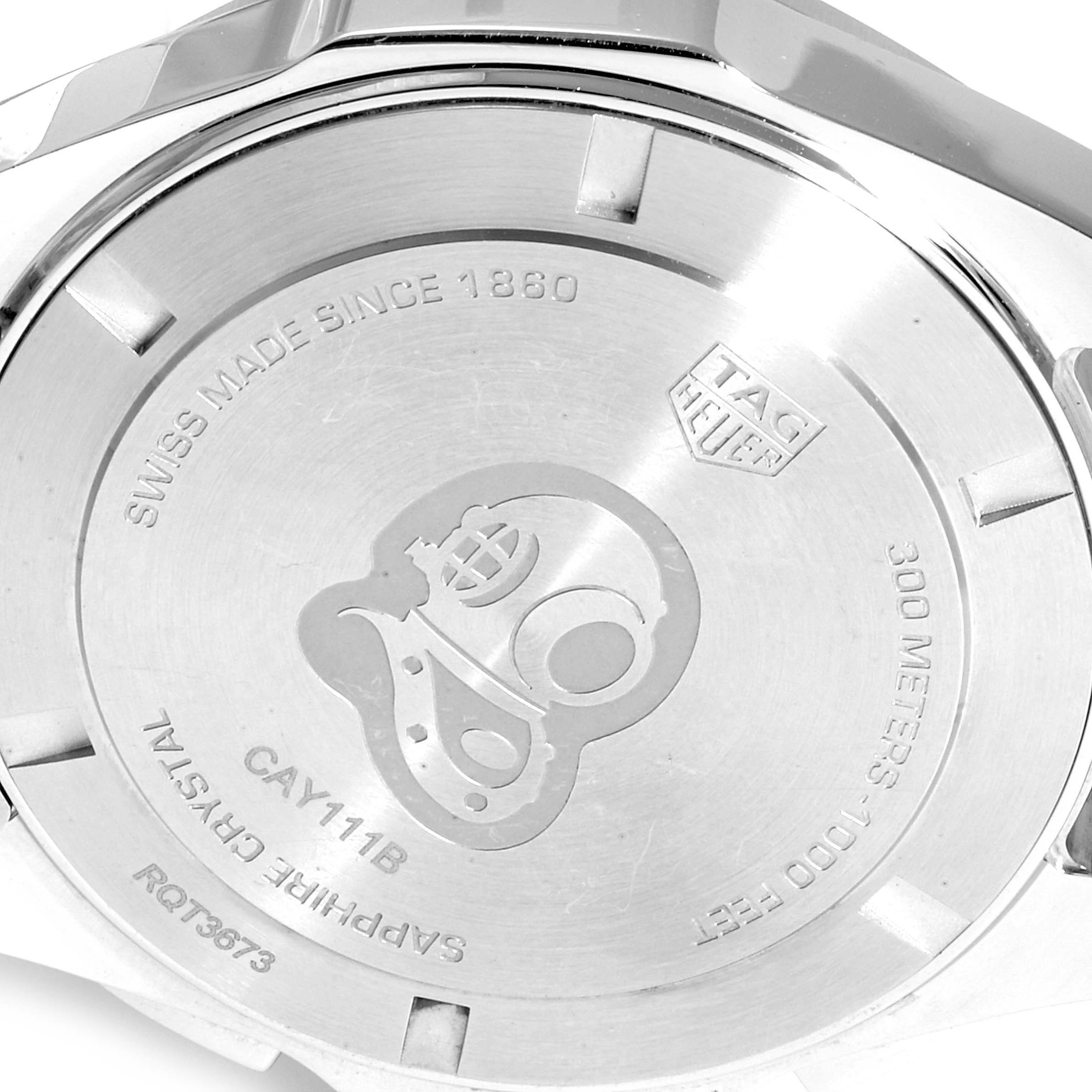 The image shows the case back of the Tag Heuer Aquaracer CAY111B.BA0927 Men's Stainless Steel Blue Dial CAY111B.BA0927 Men's Stainless Steel Blue Dial watch.