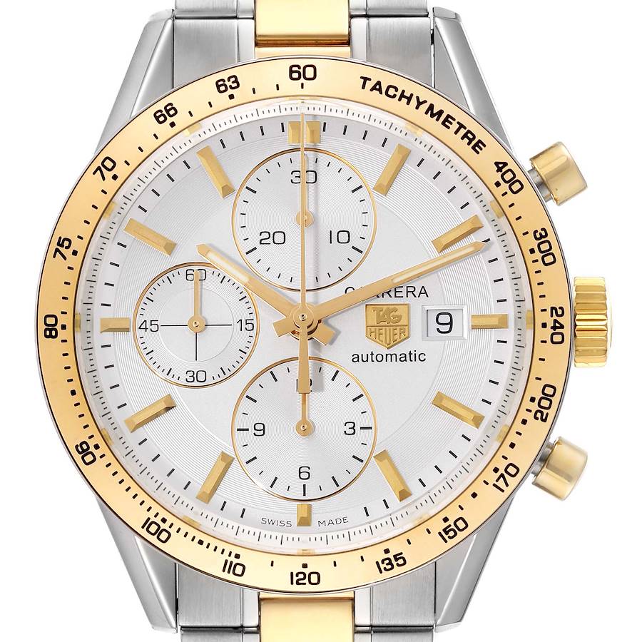 Tag Heuer Carrera Steel Yellow Gold Chronograph Mens Watch CV2050 SwissWatchExpo