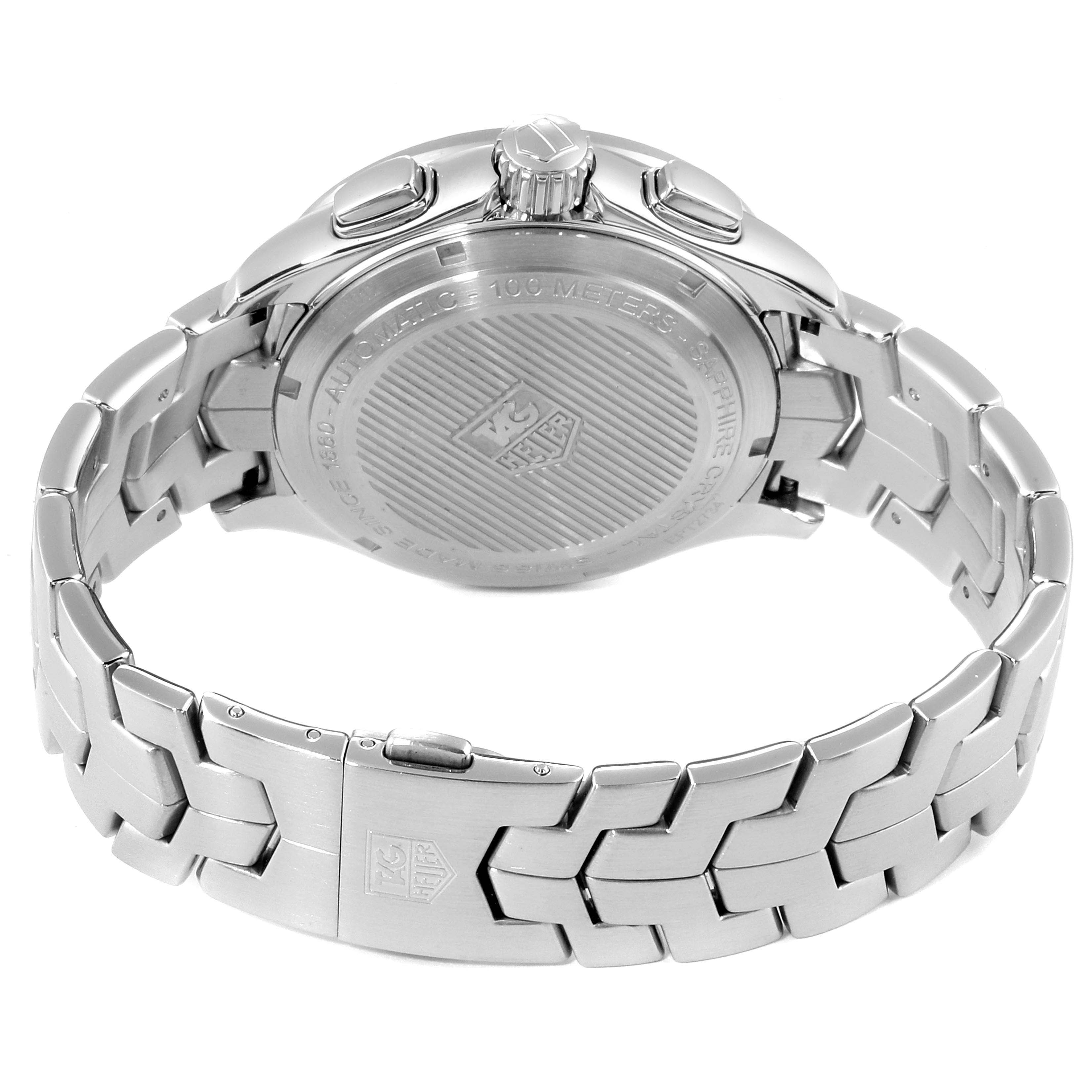 The image shows the back and part of the bracelet of a Tag Heuer Link CAT2012.BA0952 Men
s Stainless Steel Black Dial CAT2012.BA0952 Men
s Stainless Steel Black Dial model watch.
