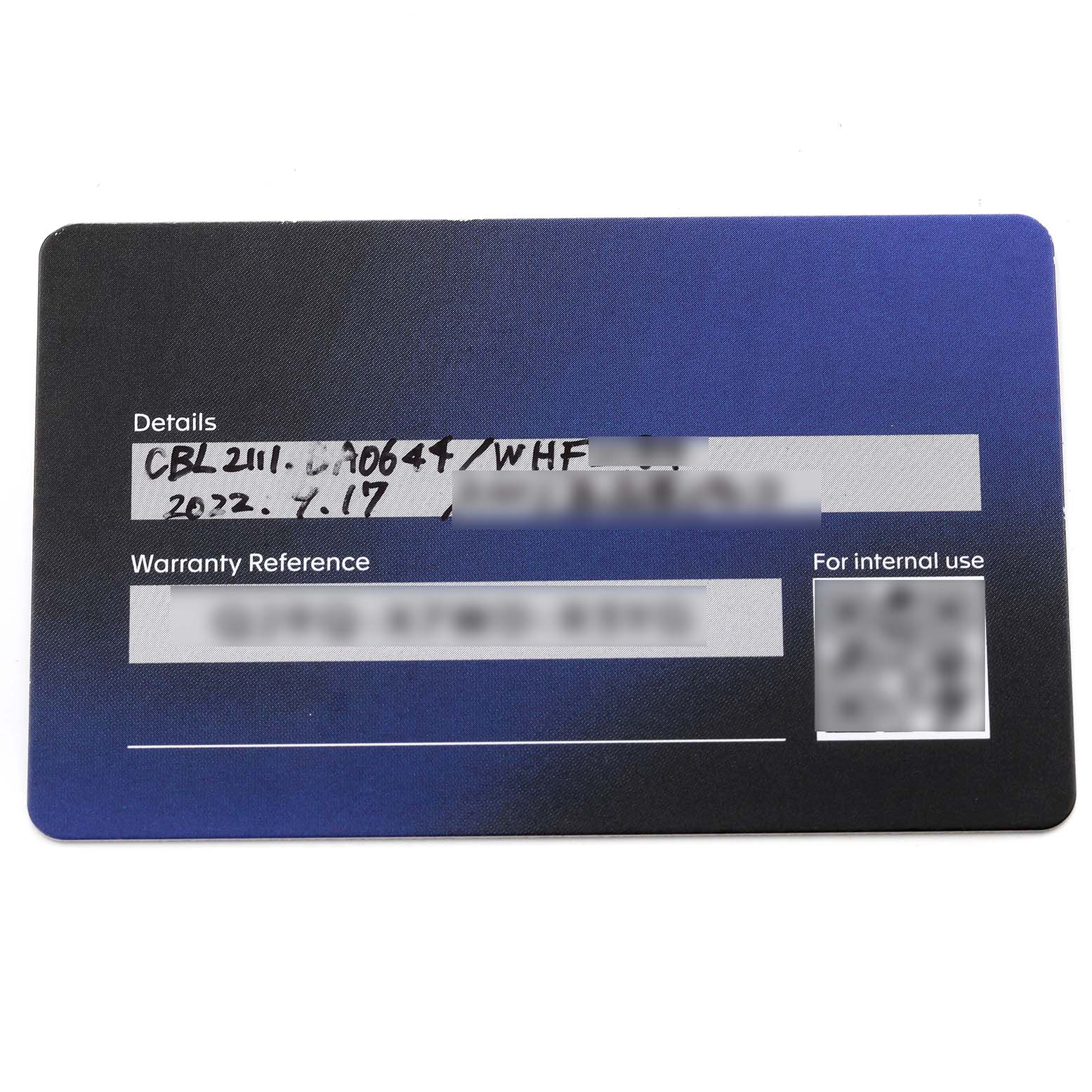 The image shows the warranty card for the Tag Heuer Monaco CBL2111.FC6453 Men's Stainless Steel Blue Dial CBL2111.FC6453 Men's Stainless Steel Blue Dial watch model, featuring warranty details and reference numbers.