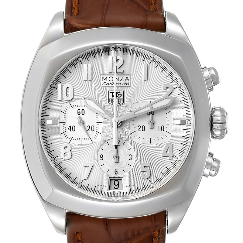 Tag Heuer Monza 37mm Silver Dial Chronograph Steel Mens Watch CR5111 SwissWatchExpo