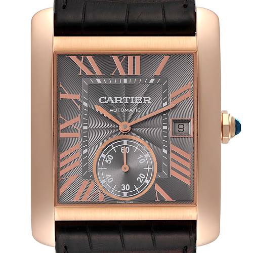 Photo of Cartier Tank MC Rose Gold Grey Dial Black Strap Mens Watch WGTA0014 Box Papers