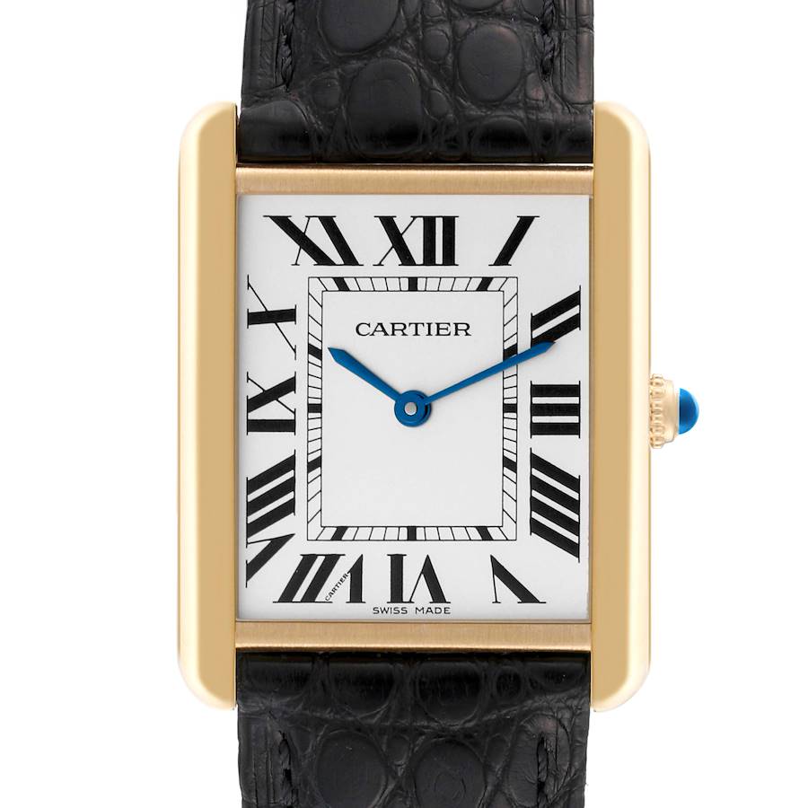 Cartier Tank Solo Yellow Gold Steel Black Strap Mens Watch W1018855 Card SwissWatchExpo