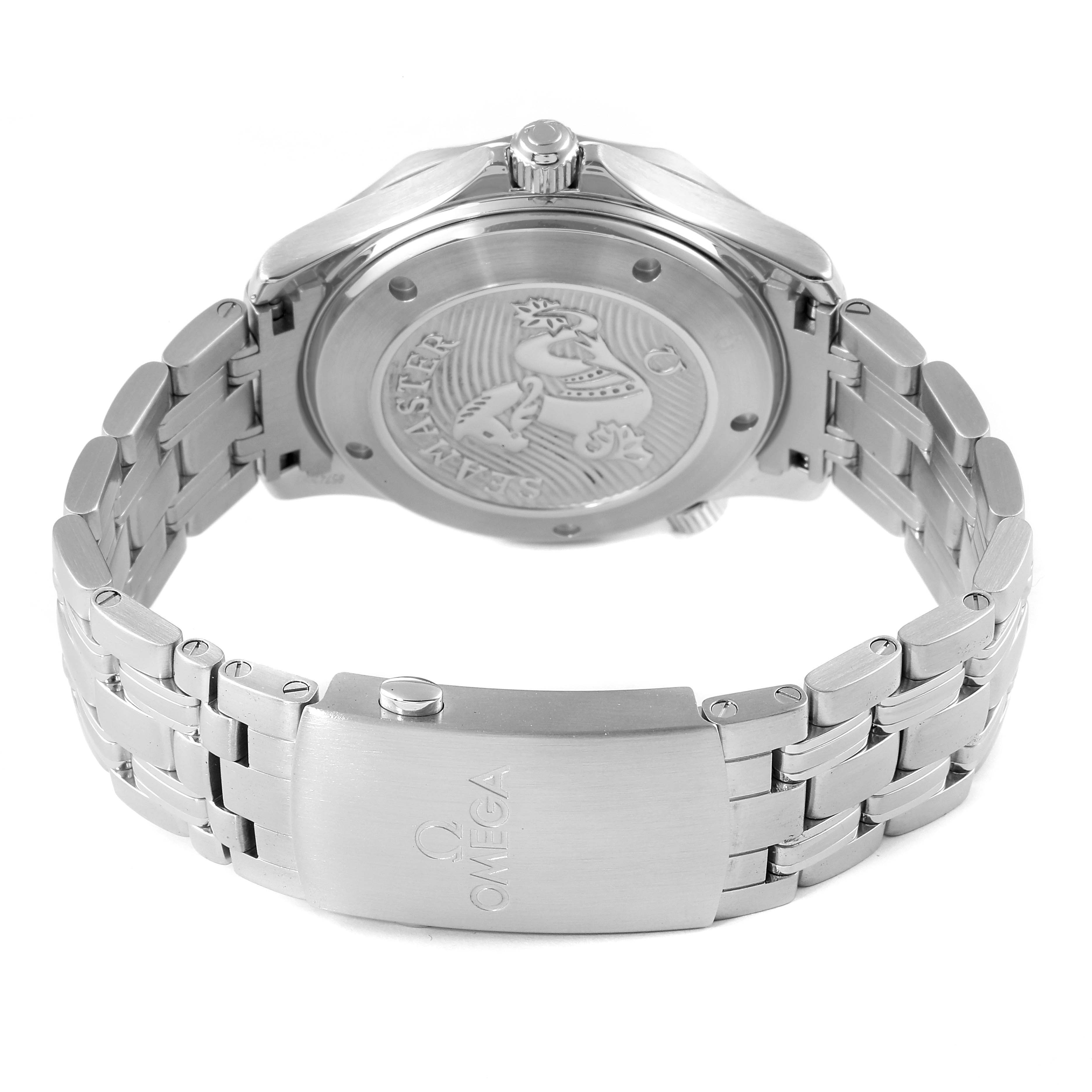 This Omega Seamaster 212.30.41.20.01.003 Men
s Stainless Steel Black Dial 212.30.41.20.01.003 Men
s Stainless Steel Black Dial watch is shown from a rear angle displaying the case back, bracelet, and clasp with branding visible.