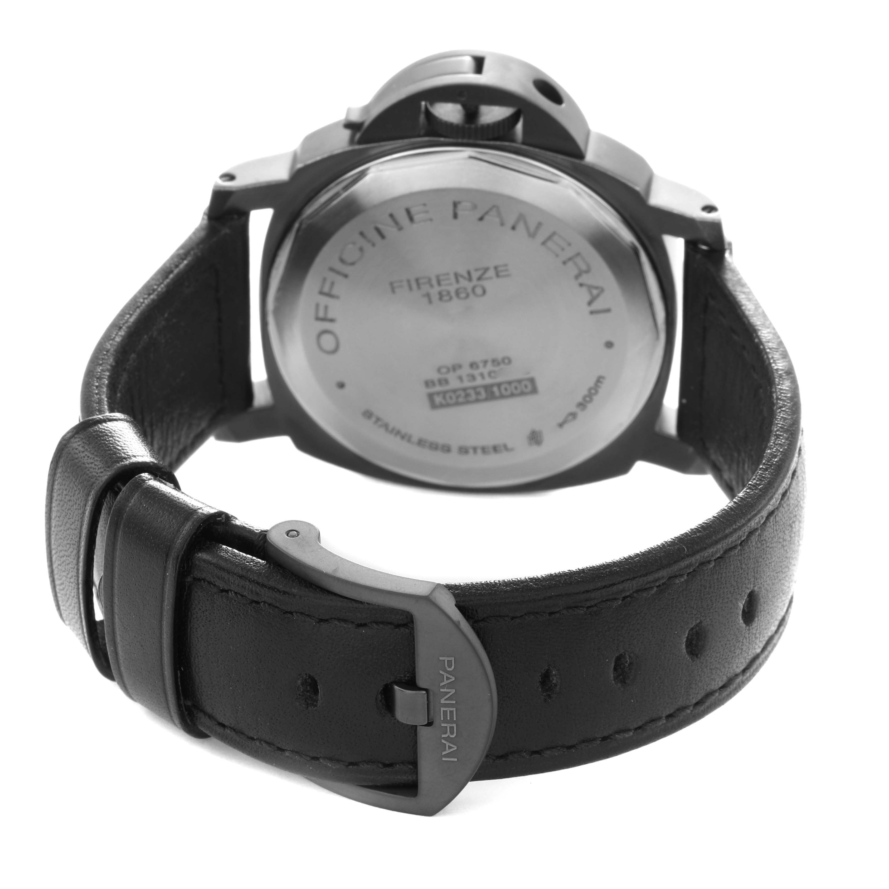 The image shows the back of a Panerai Luminor PAM00026 Men's Stainless Steel Black Dial PAM00026 Men's Stainless Steel Black Dial watch, displaying the case back, strap, and buckle.