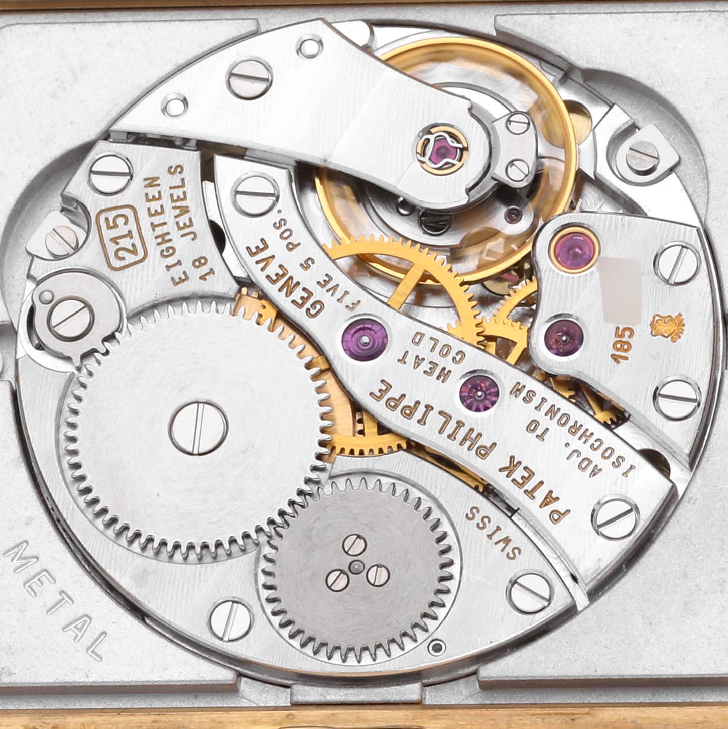 The image shows the intricate mechanism of the Patek Philippe Pagoda 5500J Men's Yellow Gold Champagne Dial 5500J Men's Yellow Gold Champagne Dial model watch viewed from the back.