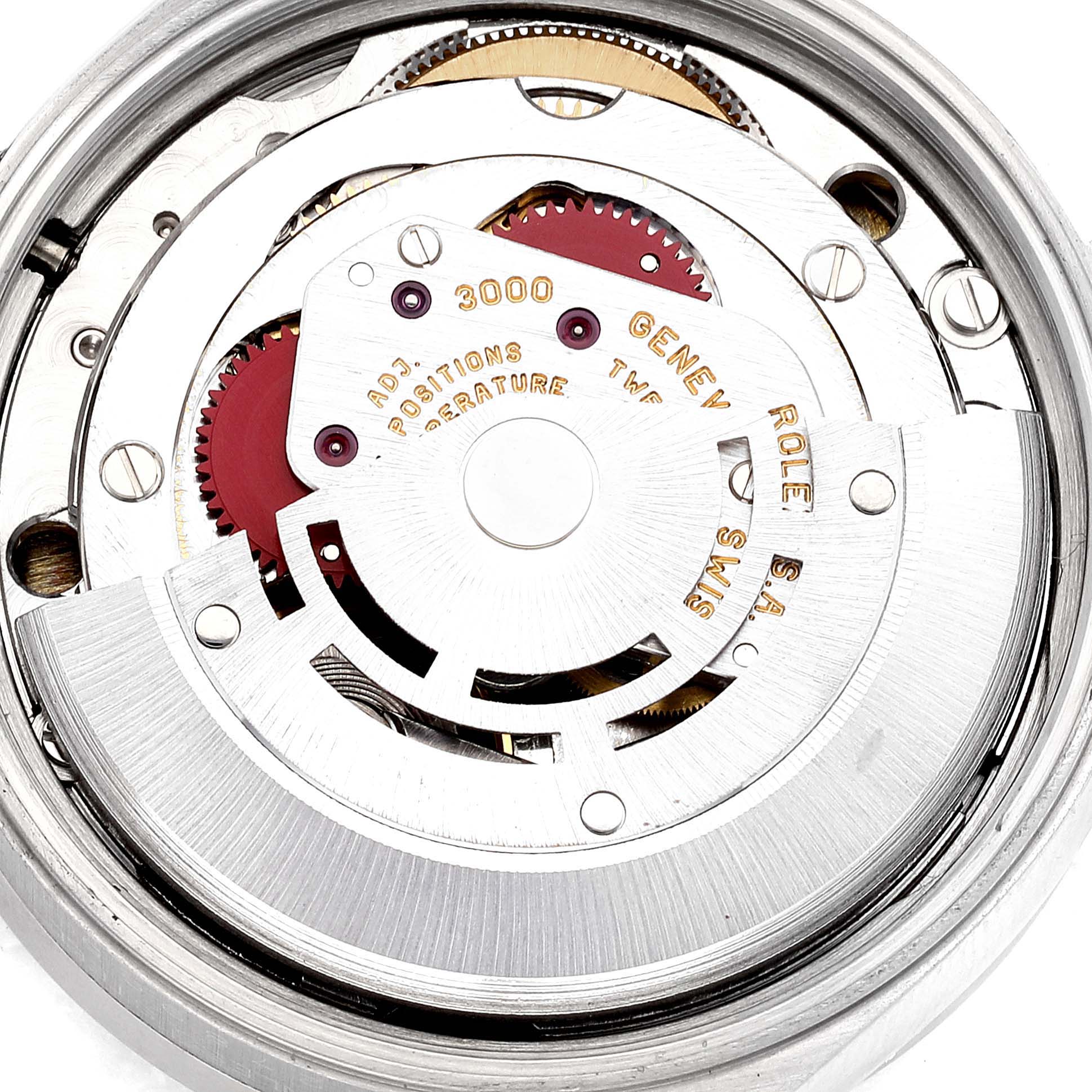 This image shows a close-up view of the movement of a Rolex Air-King 14010 Men's Stainless Steel Blue Dial 14010 Men's Stainless Steel Blue Dial watch, specifically focusing on the rotor and internal mechanics.