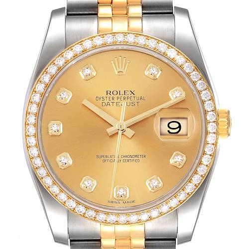 Photo of Rolex Datejust 36 Steel Yellow Gold Champagne Dial Diamond Watch 116243