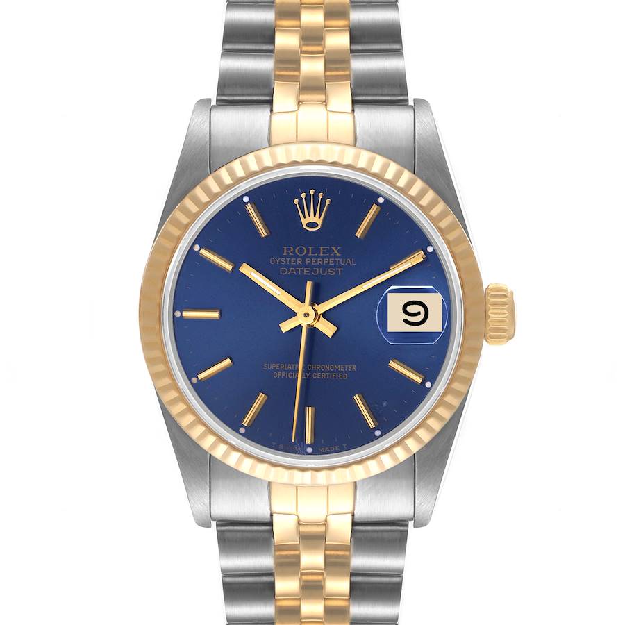 Rolex Datejust Midsize 31mm Steel Yellow Gold Blue Dial Ladies Watch 68273 SwissWatchExpo