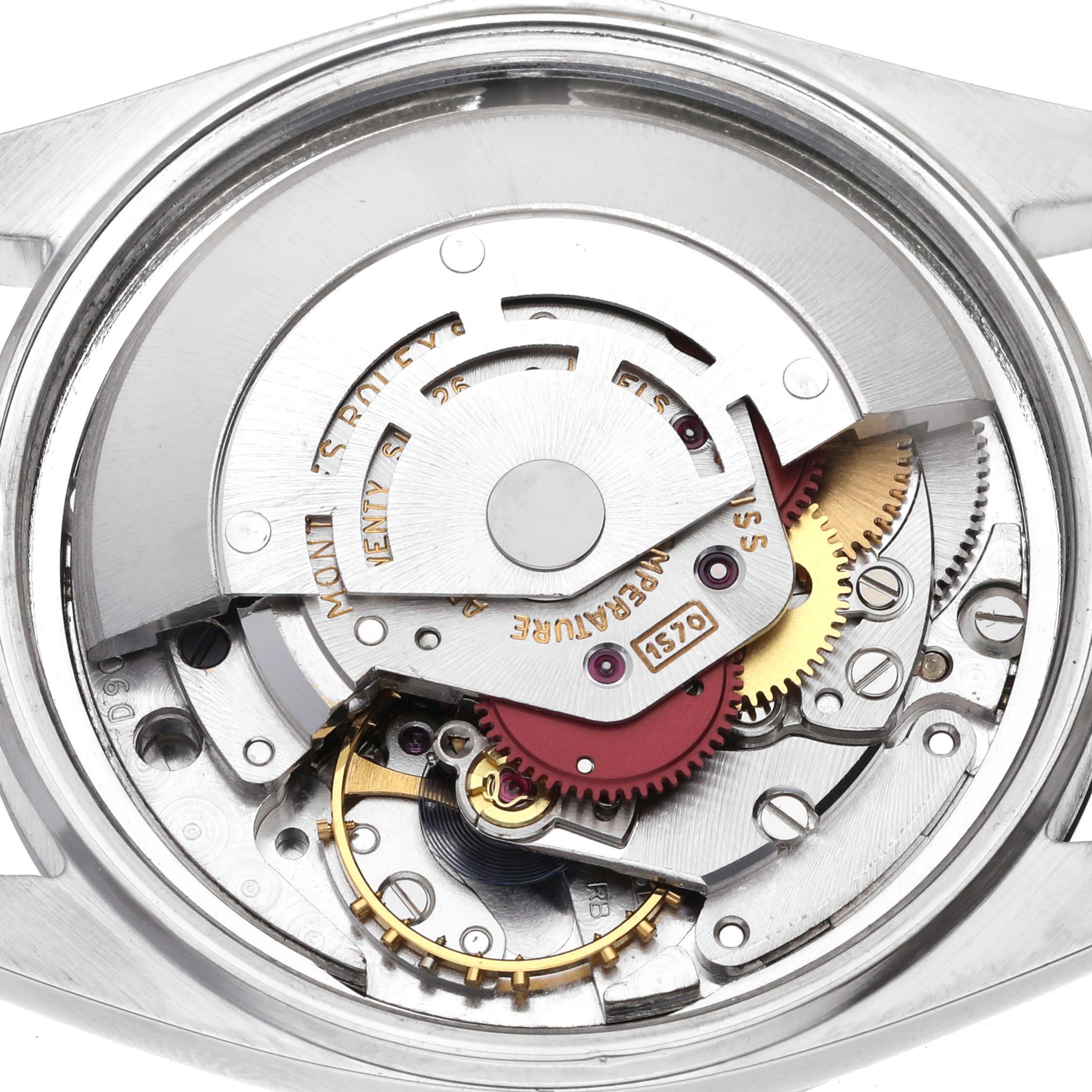 This image shows the movement mechanism of a Vintage Collection model by Rolex from a top view angle.
