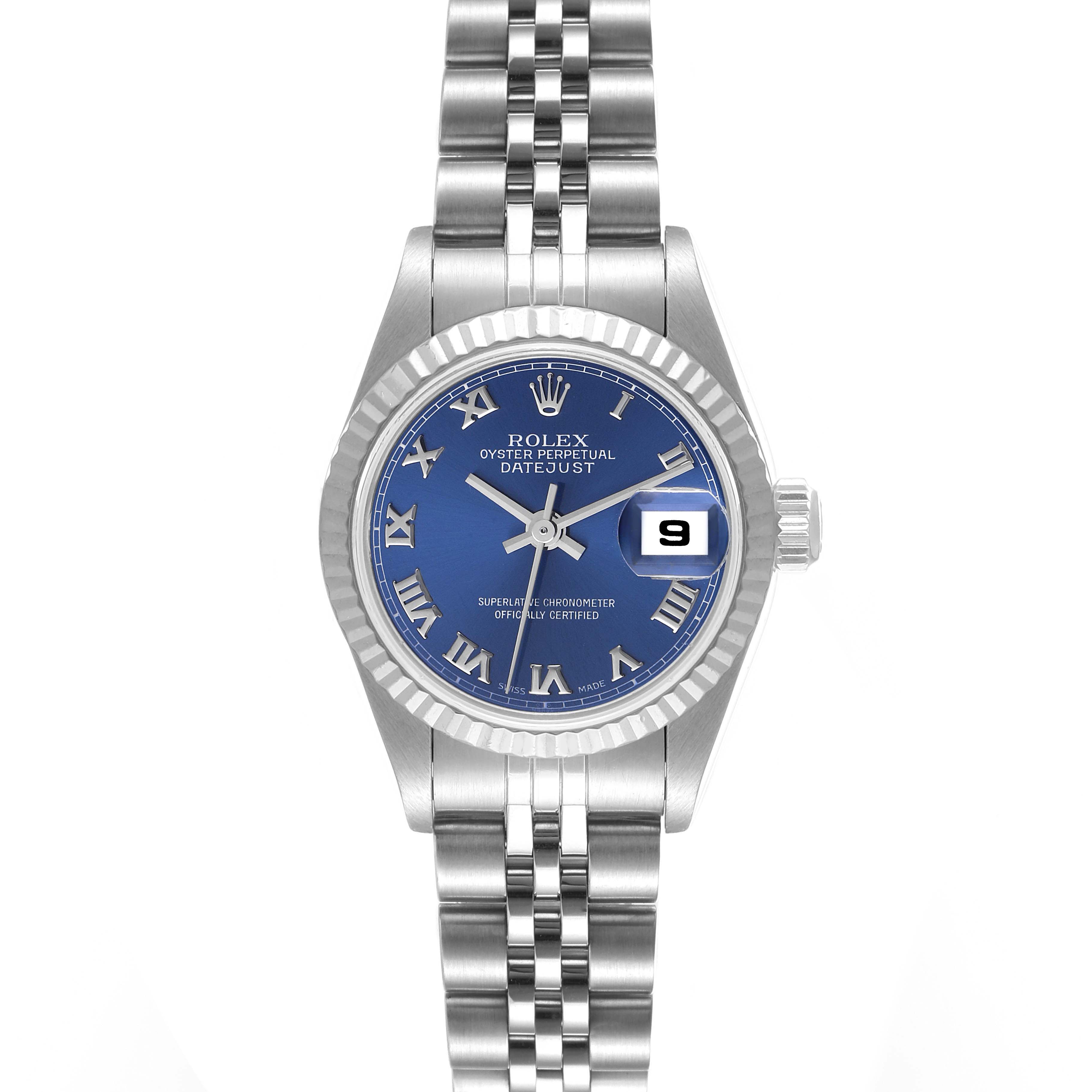 rolex datejust white gold blue dial