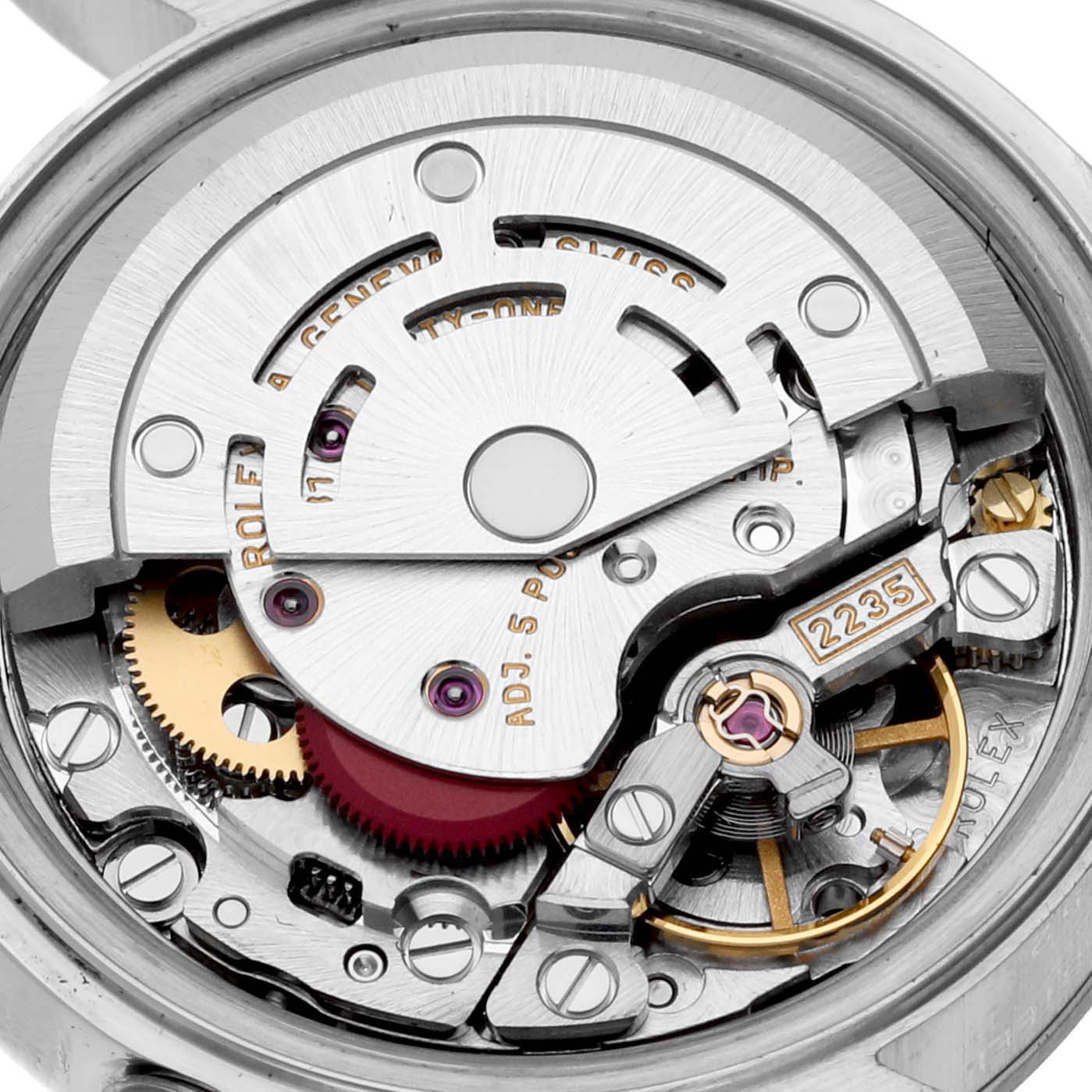 This image shows the internal mechanical movement of a Rolex Datejust 79174 Women's Stainless Steel Silver Dial 79174 Women's Stainless Steel Silver Dial watch from a top-down angle.