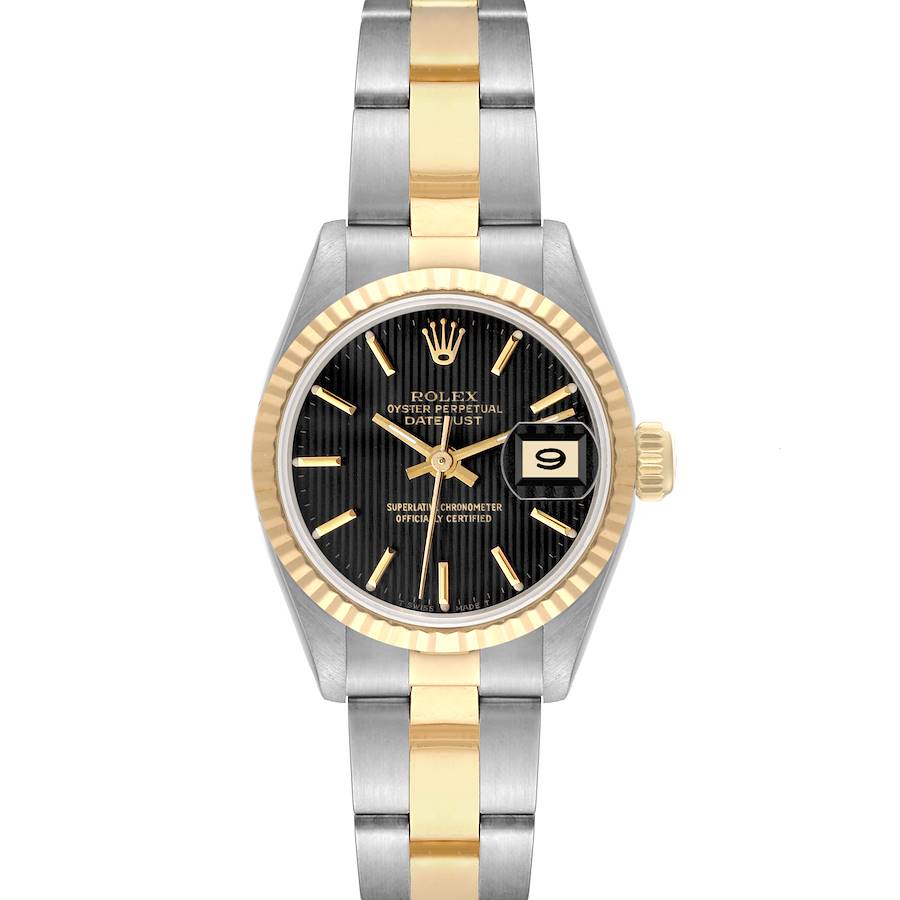 Rolex Datejust Steel Yellow Gold Black Tapestry Dial Ladies Watch 69173 SwissWatchExpo