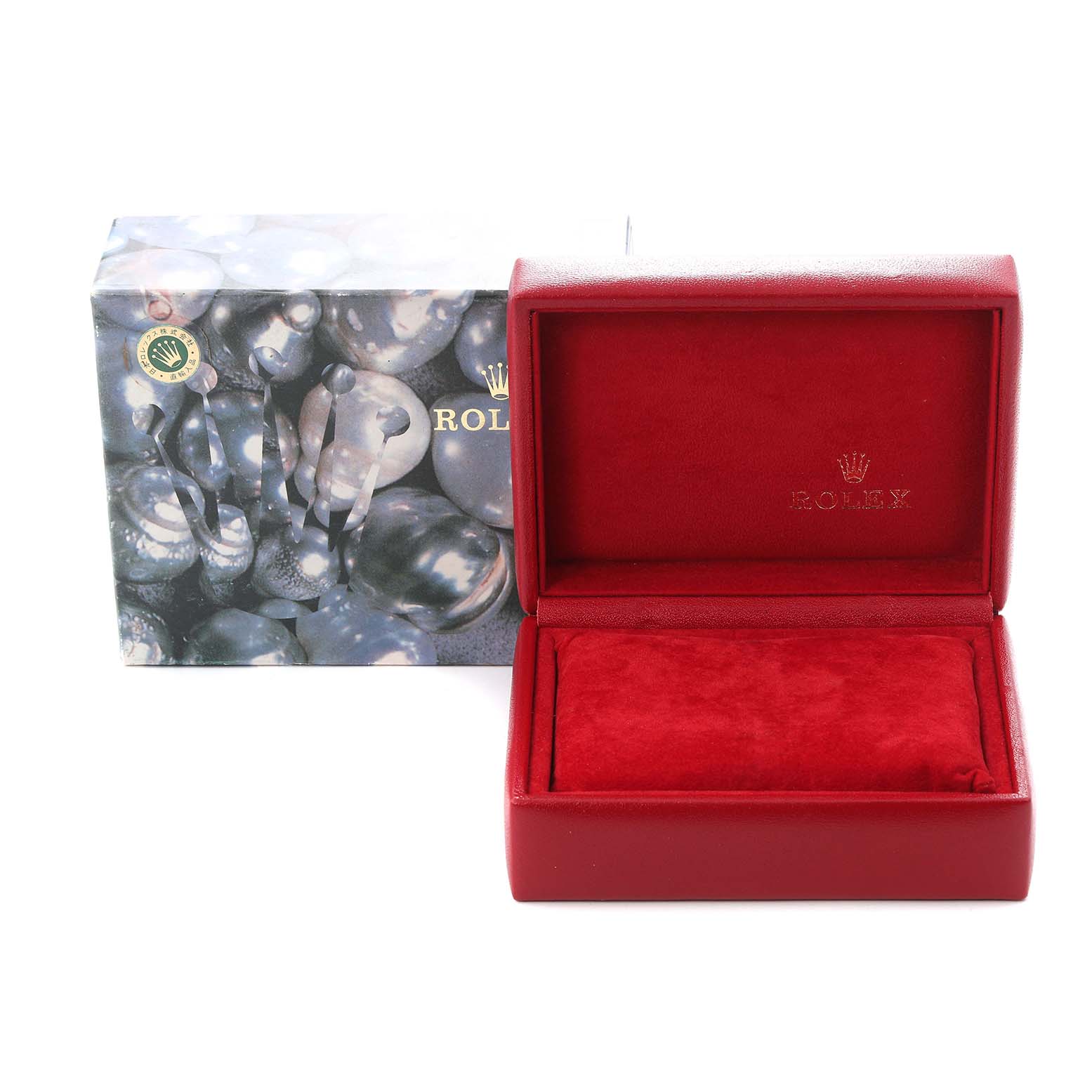 The image shows a Rolex Datejust 79173 Women
s Steel and Gold (two tone) Champagne Dial 79173 Women
s Steel and Gold (two tone) Champagne Dial watch box and outer packaging from a front angle, without the watch inside.