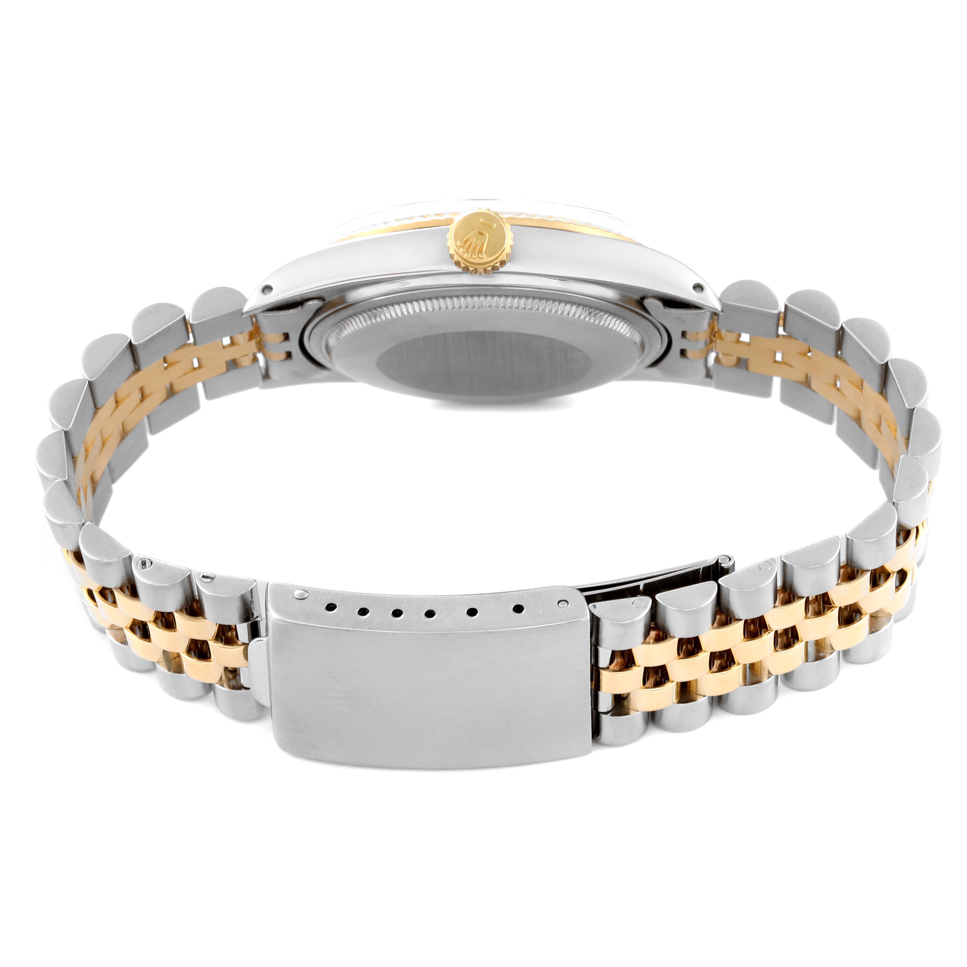 The image shows the back and sides of the Rolex Vintage Collection 16013 Men's Steel and Gold (two tone) Silver Dial 16013 Men's Steel and Gold (two tone) Silver Dial model, highlighting the bracelet and clasp.