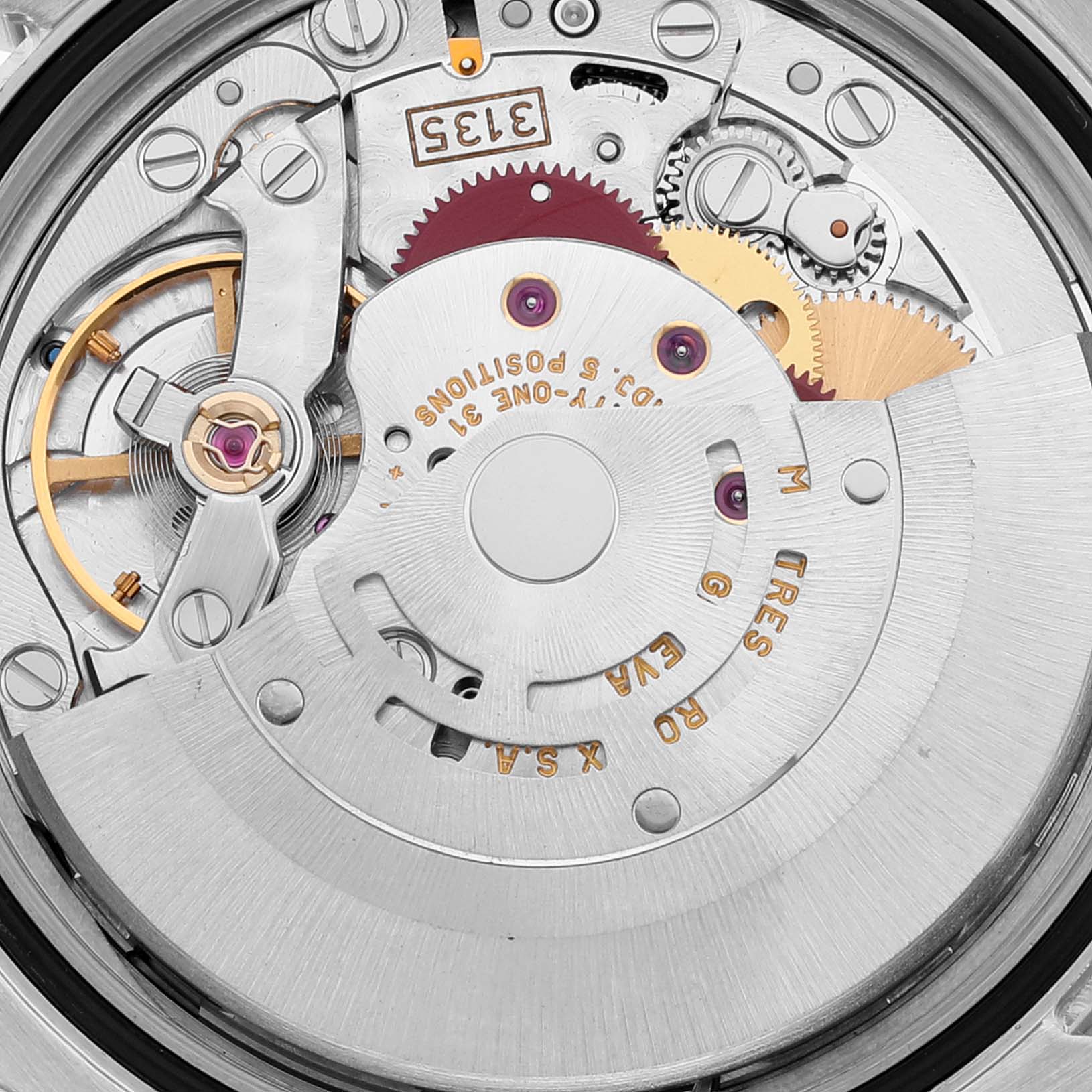 This image shows a close-up view of the movement mechanism of the Rolex Turn-o-Graph 116264 Men's Stainless Steel White Dial 116264 Men's Stainless Steel White Dial watch.