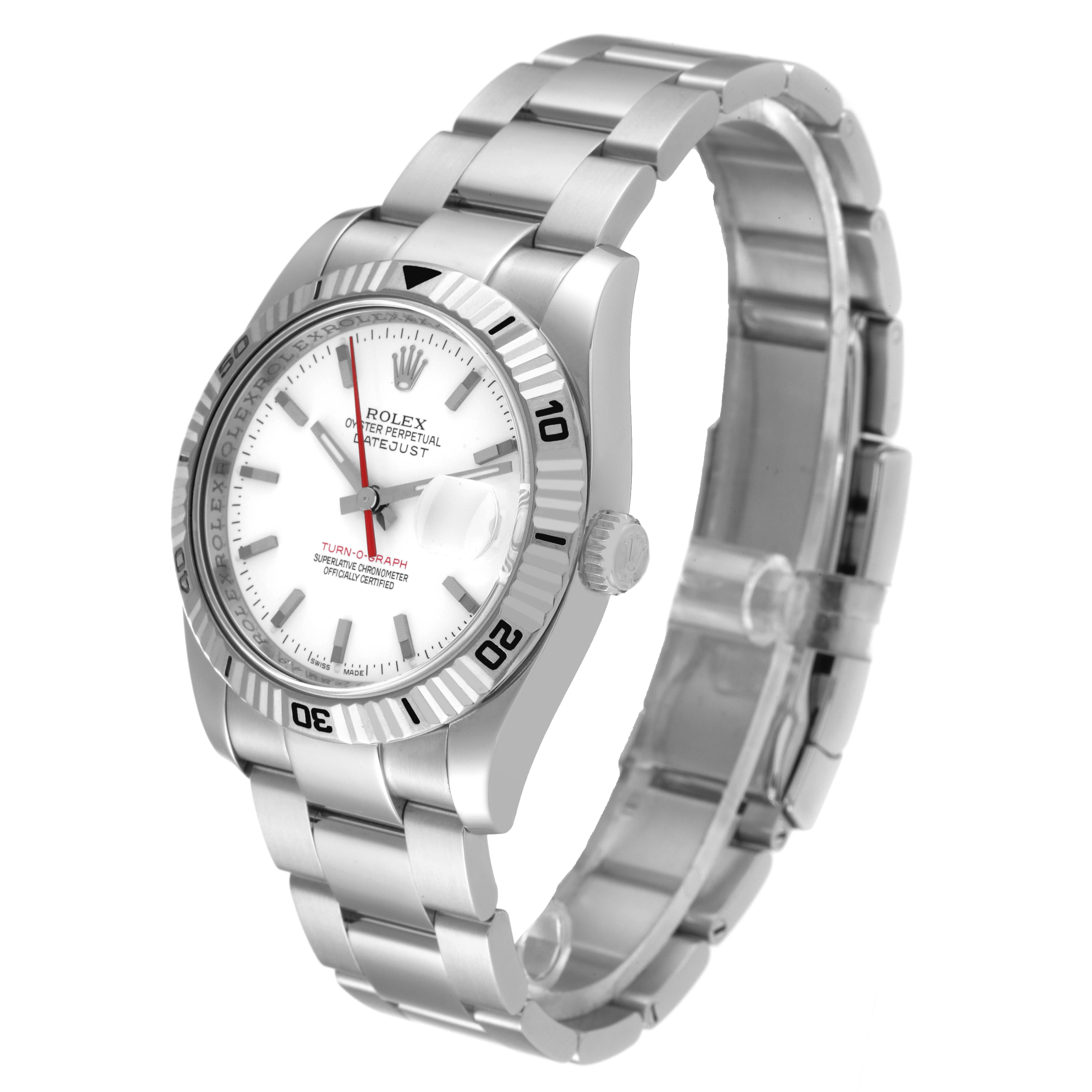 The image shows a Rolex Turn-o-Graph 116264 Men's Stainless Steel White Dial 116264 Men's Stainless Steel White Dial, angled from the front-left, displaying its face, bezel, and bracelet.