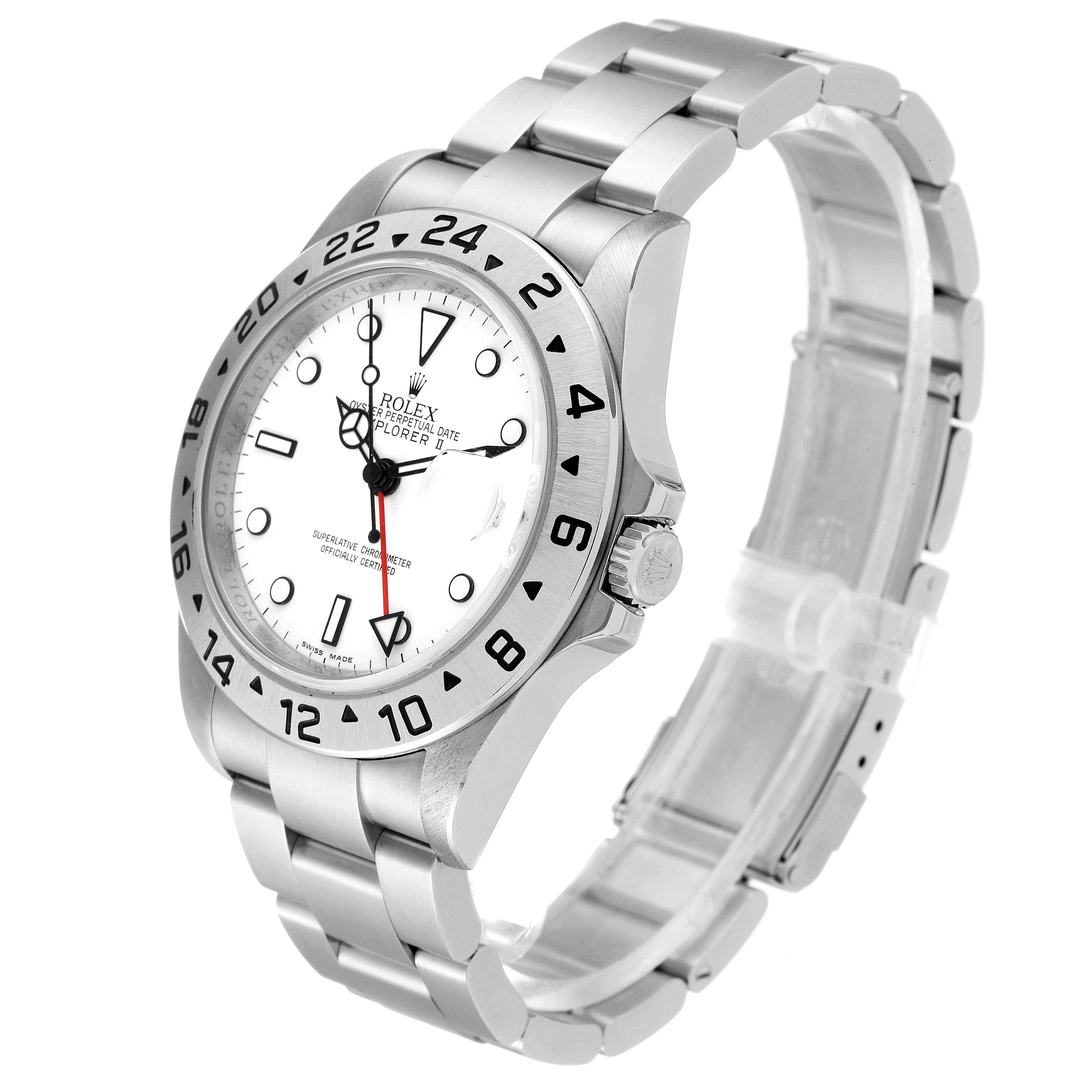 The image shows a Rolex Explorer 16570 Men's Stainless Steel White Dial 16570 Men's Stainless Steel White Dial watch at a three-quarter angle, featuring its face, bezel, crown, and band.