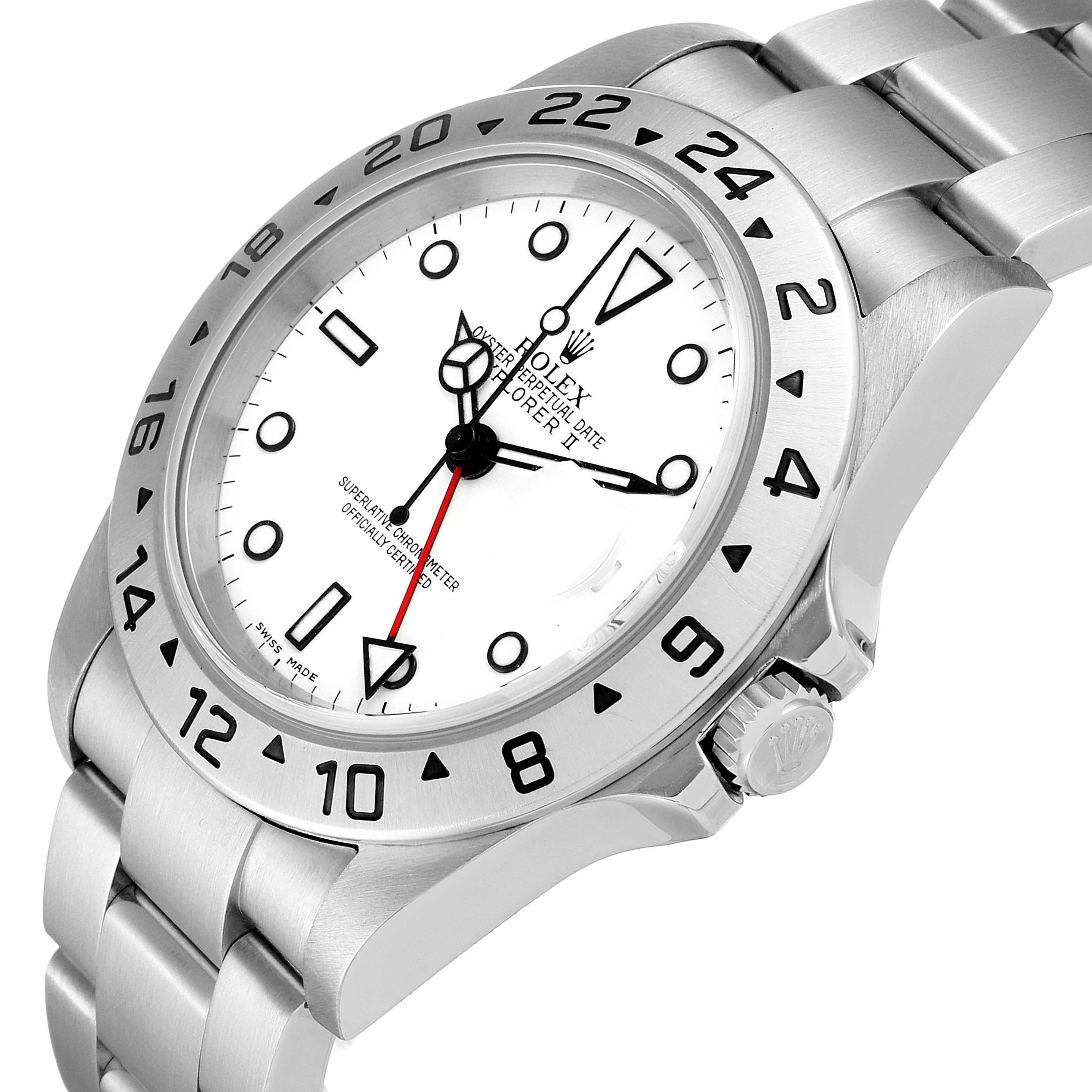 The image shows a close-up angled view of a Rolex Explorer 16570 Men
s Stainless Steel White Dial 16570 Men
s Stainless Steel White Dial watch, highlighting its face, bezel, and bracelet.